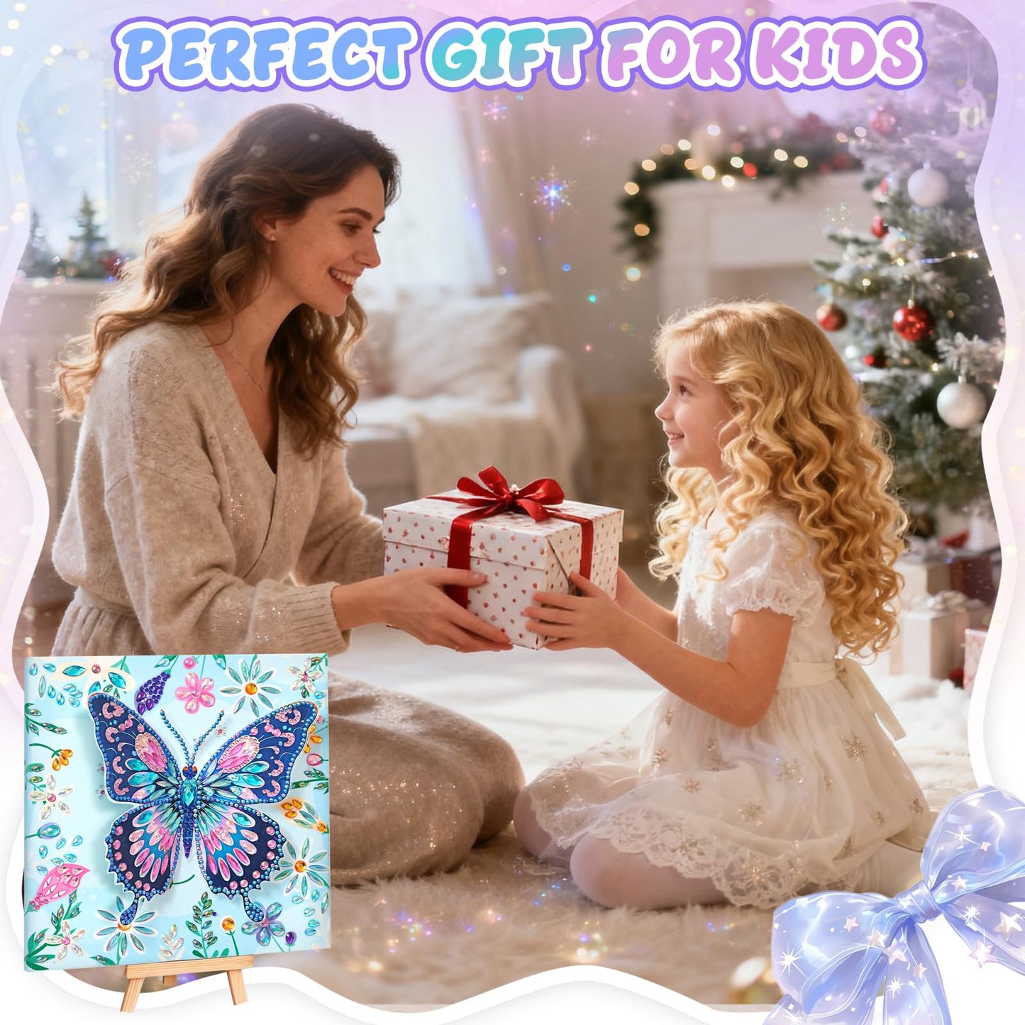 Arts and Crafts for Kids Ages 8-12, Diamond Art Kits for Kids, Birthday Gifts for 6 7 8 9 10 11 12 Years Old Girl, Gem Art Butterfly Kit for Teen Girl, DIY Crafts Toy with Frame for Room Decor (Blue)