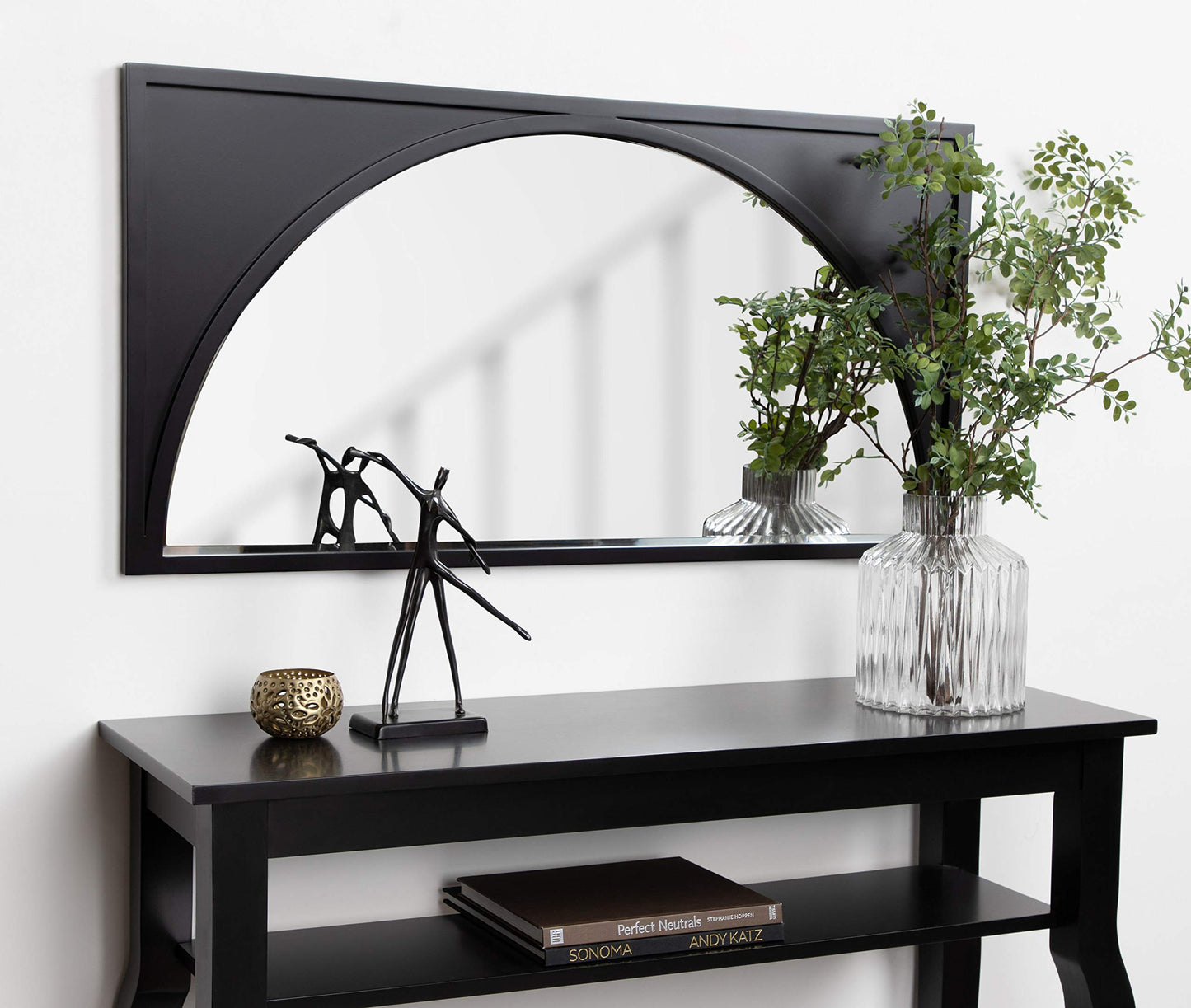 Kate and Laurel Andover Casual Framed Arch Mirror with Beveled Edge, Black, 42x21.5, Modern Farmhouse Home Decor for Entryway, Living Room, Or Bedroom