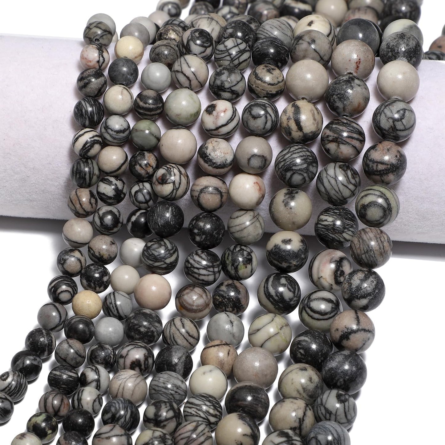 Yochus 45pcs Spider Web Beads,8mm Healing Power Natural Stone Round Loose Beads for Jewelry Making Earring Necklace DIY Crafts