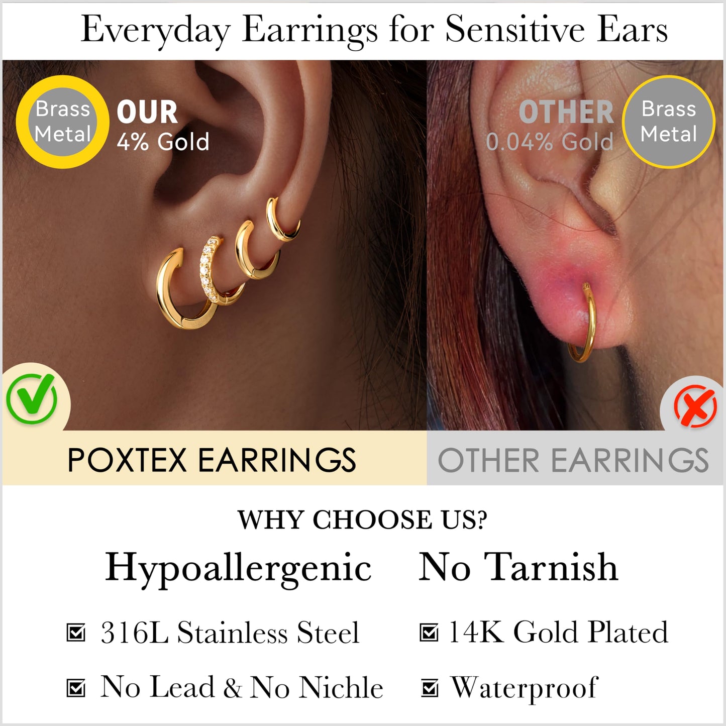 Gold Hoop Earrings for Women Trendy 14K Gold Plated Small Huggie Cartilage Hypoallergenic Earring Stacks for Sensitive Ears Helix Conch Tragus Hoop Earring Sets for Multiple Piercing Jewelry Gifts Clip On