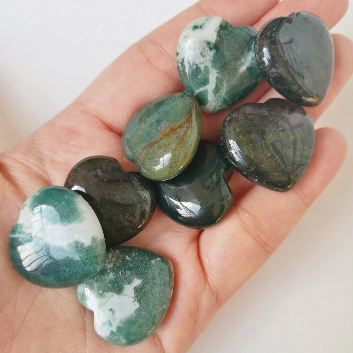 Bacatgem 3 Pcs Natural India Agate Pocket Palm Thumb Healing Crystal Heart Love Worry Stones,1 inches Reiki Balancing Crystal and Healing Stones