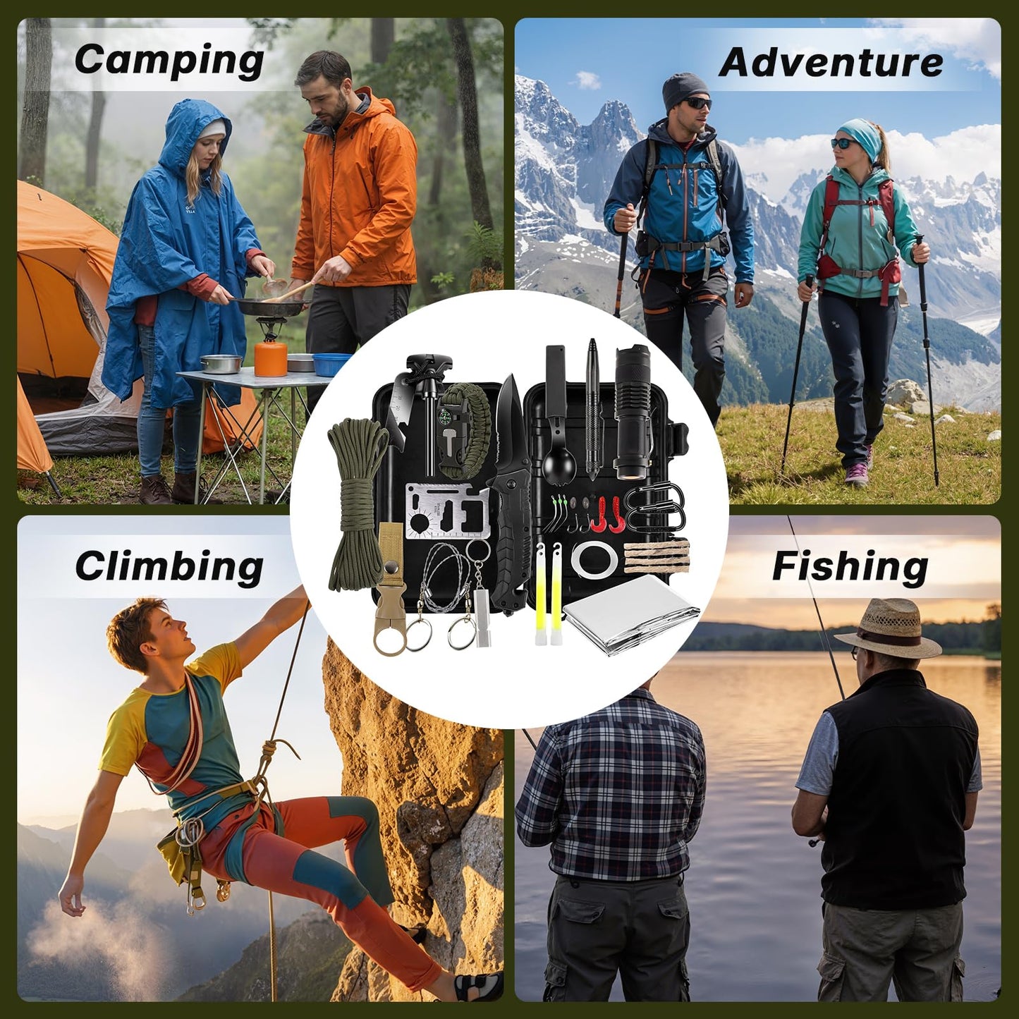 Gifts for Him Her Men Husband Dad Valentines Day - Survival Gear and Equipment 24 in 1, Survival Kits - Cool Fishing Hunting Camping Hiking Anniversary Birthday Gift for Man Teen Boy Boyfriend Women