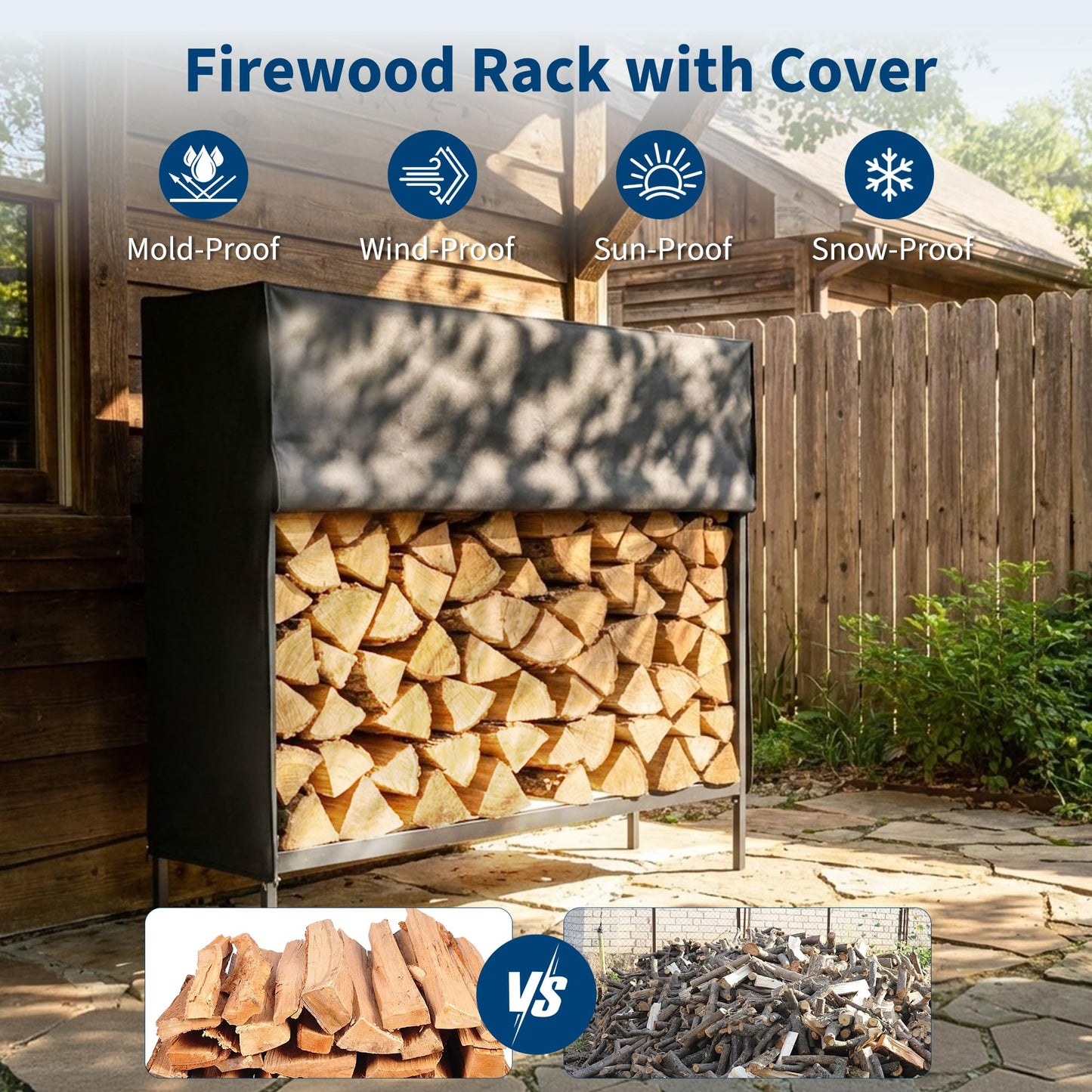 DUMOS 4FT Heavy Duty Firewood Storage Rack, Firewood Storage Log Rack with Cover and Zipper, Indoor Outdoor Wood Racks for Fire Wood Holder