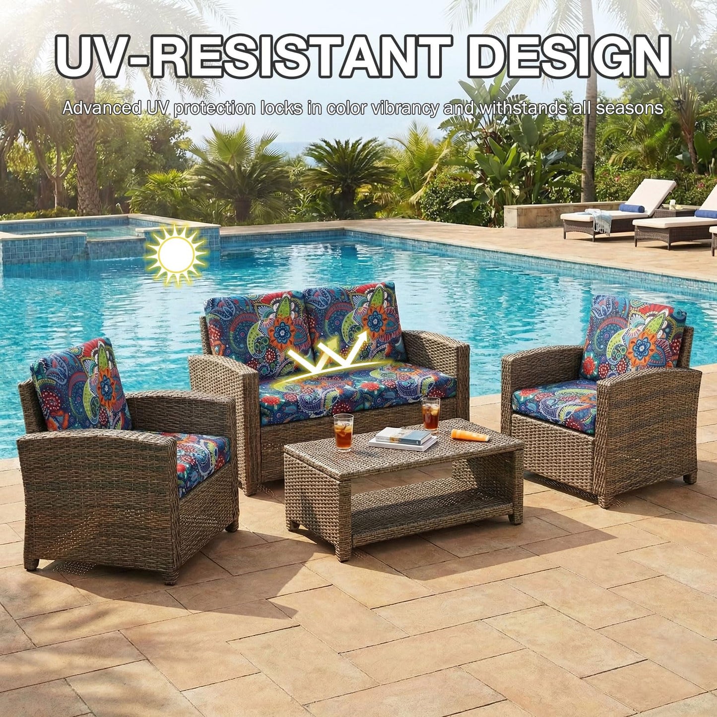 hyha 12Pcs Patio Cushion Covers, Stretch Outdoor Couch Cushion Covers Replacement, Washable Outdoor Chair/Sofa Slipcovers for Patio Furniture Cushions Protector with Elastic Bottom(Paisley,Cover Only)