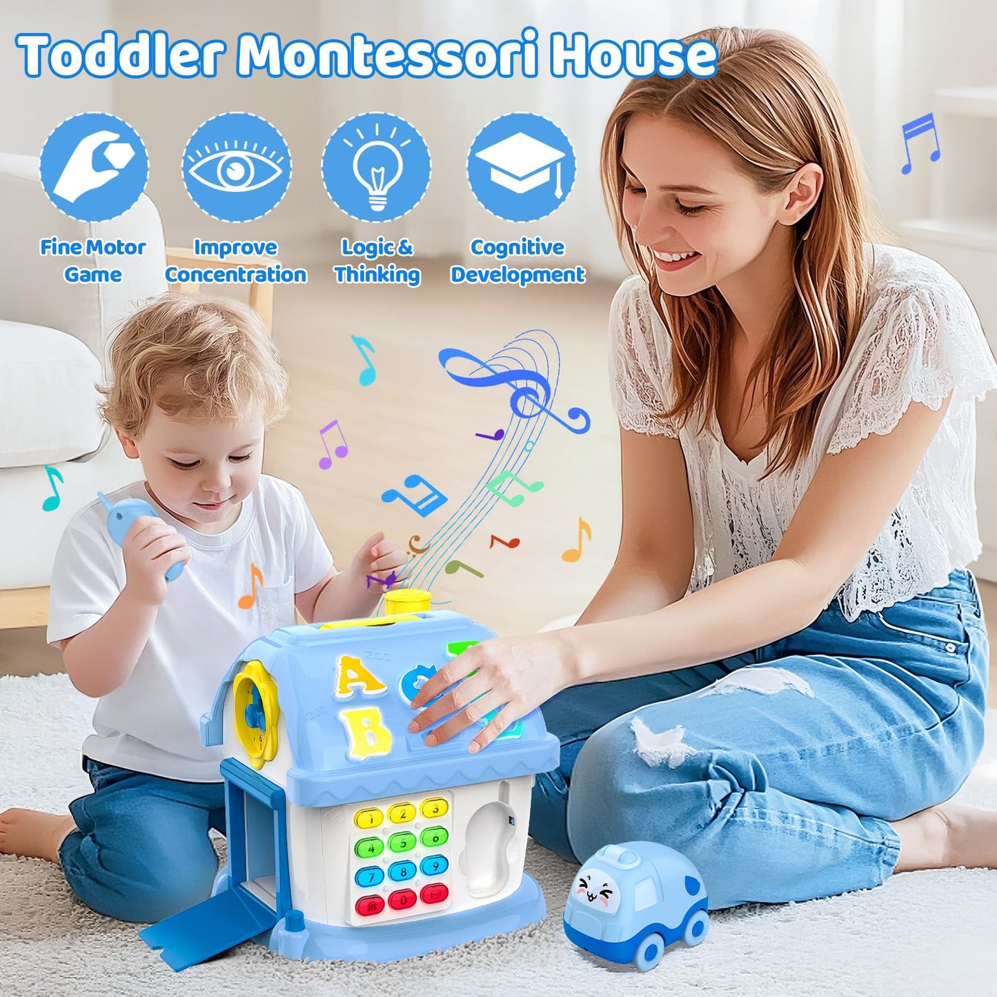 Fidecexv Montessori Toys for 1 Year Old Boy Gifts, 12-in-1 Musical House Educational Baby Toddler Boy Toy Age 1-2, First Birthday Easter Gift for Boy Girl 6-12 12-18 6-24 Months, Blue