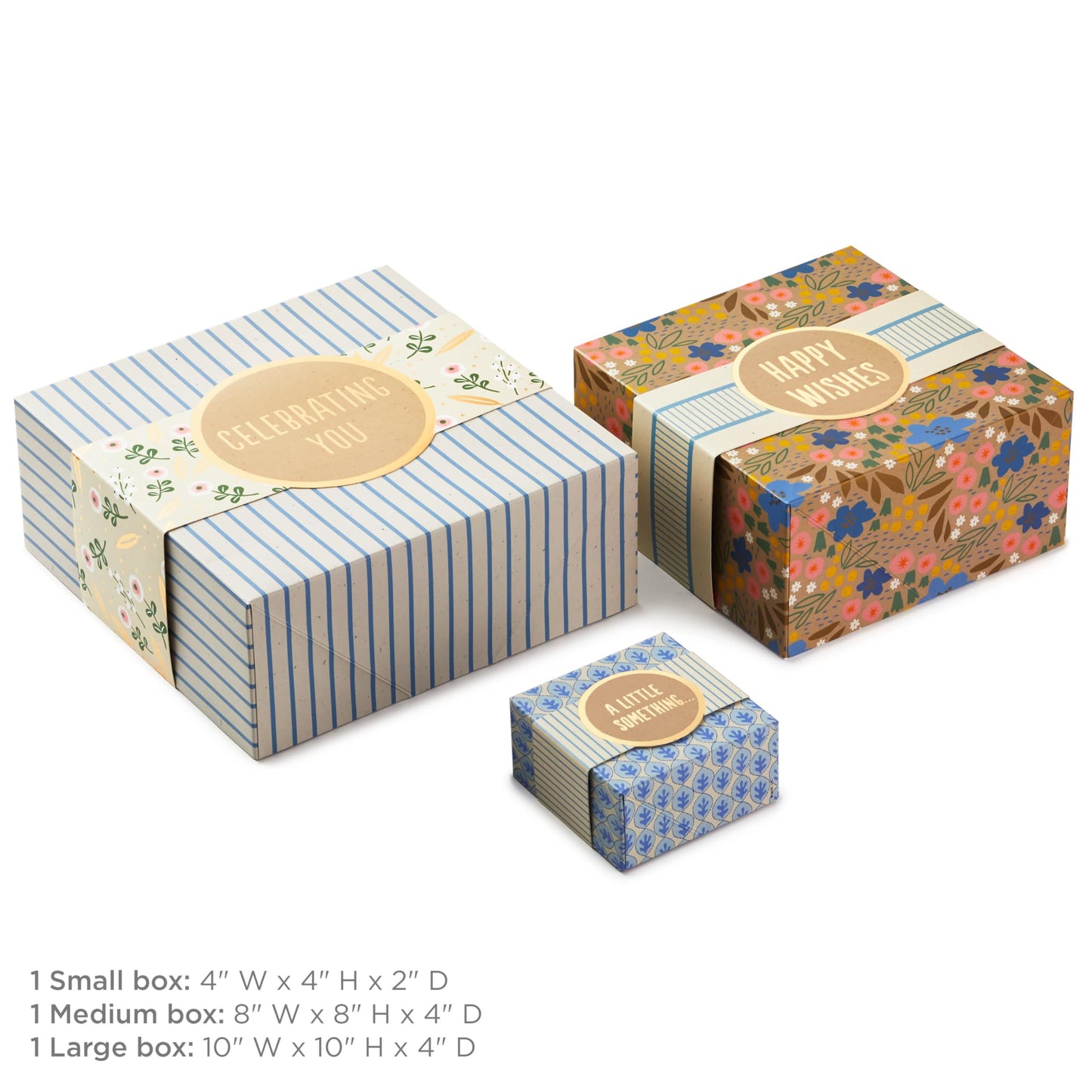 Hallmark Gift Boxes 3-Pack Assorted Sizes (Flowers and Stripes) for Valentine's Day, Birthdays, Bridal Showers, Mother's Day, Best Friends, Gifts for Her, Wrapped Treats and Cookies