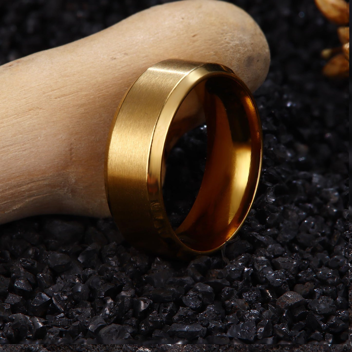 Jstyle Stainless Steel Rings for Men Women 8MM Wedding Band Rings Matte Surface - Beveled Polished Edge Mens Ring Size 10 18K Gold Plated Ring for Men