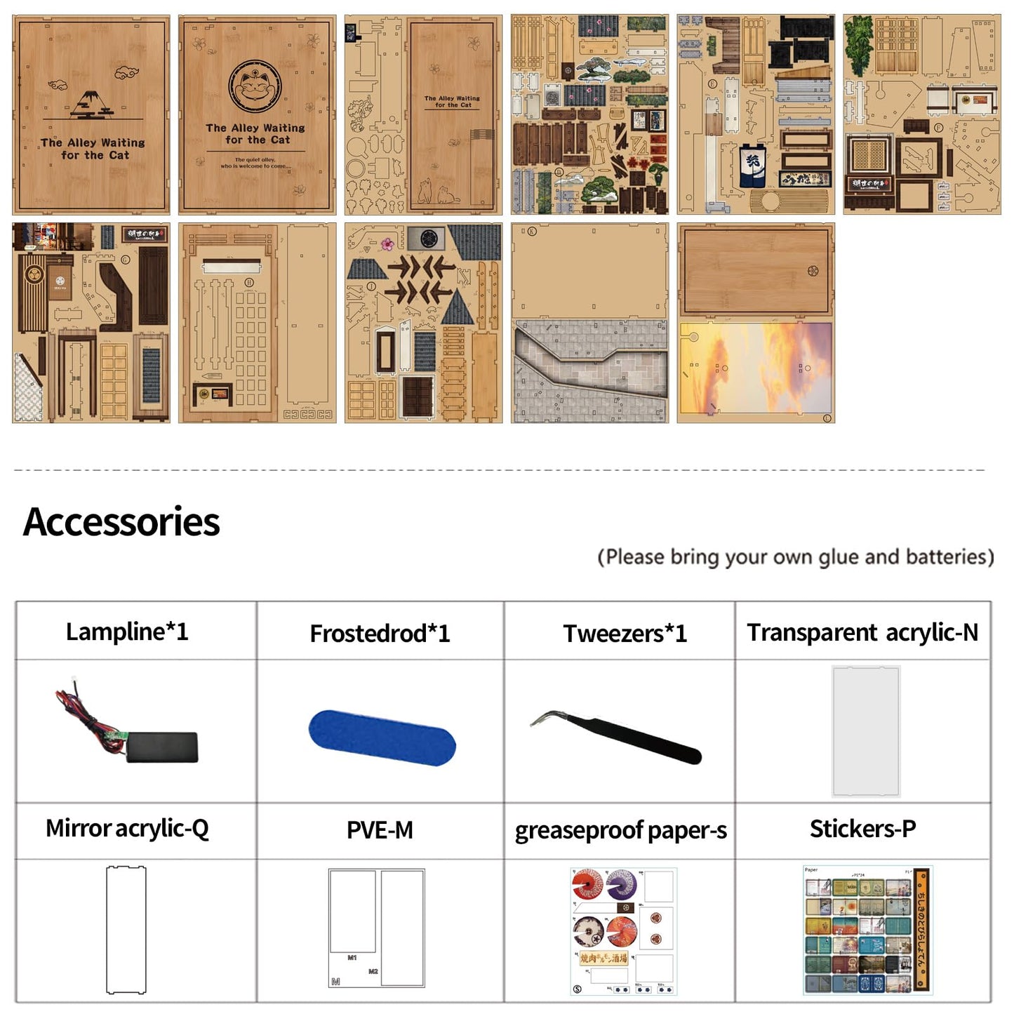 DIY Book Nook Kit, 3D Wooden Puzzle Bookend with LED Light, Japanese Street Alley Miniature House Model, Creative Shelf Insert Decor & Arts Crafts Gift for Adults Teens (The Alley Waiting for the Cat)