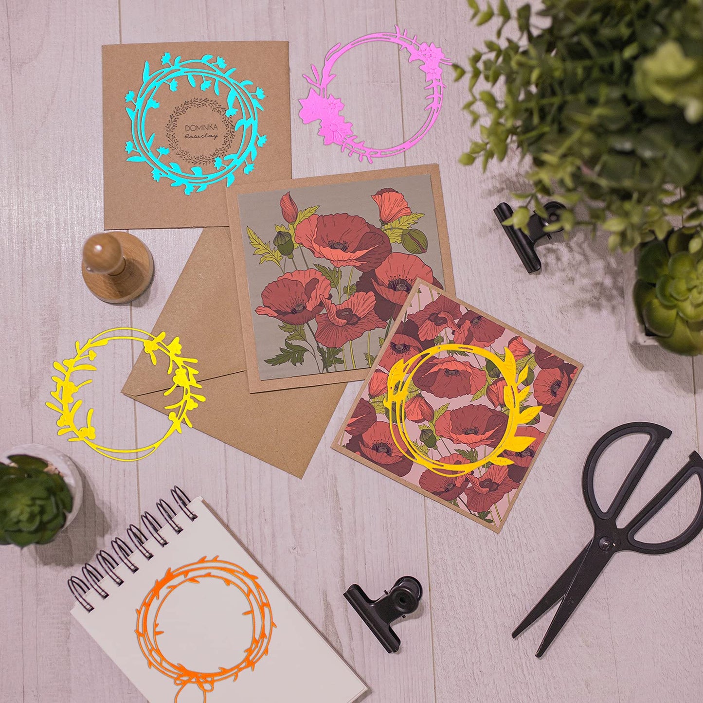 Nuenen 6 Pieces Wreath Die Cuts for Card Making Metal Circle Round Flower Die Cuts for Paper Crafts Border Stencils for Card Making Supplies DIY Craft, 6 Styles
