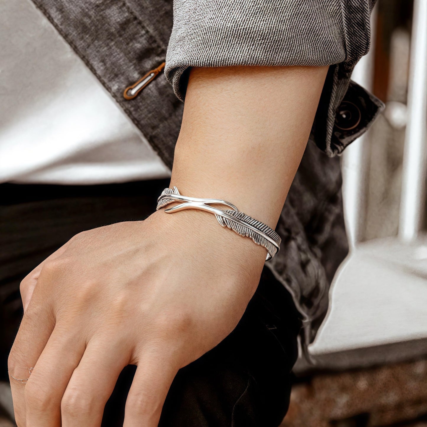 Baoaichi Handmade Vintage Feather Cuff Bracelet For Men & Women, Adjustable Stainless Steel Bangle Bracelet, Unisex Boho Feather Cuff Bracelet, Punk Bracelets, Mens Birthday & Christmas Gifts