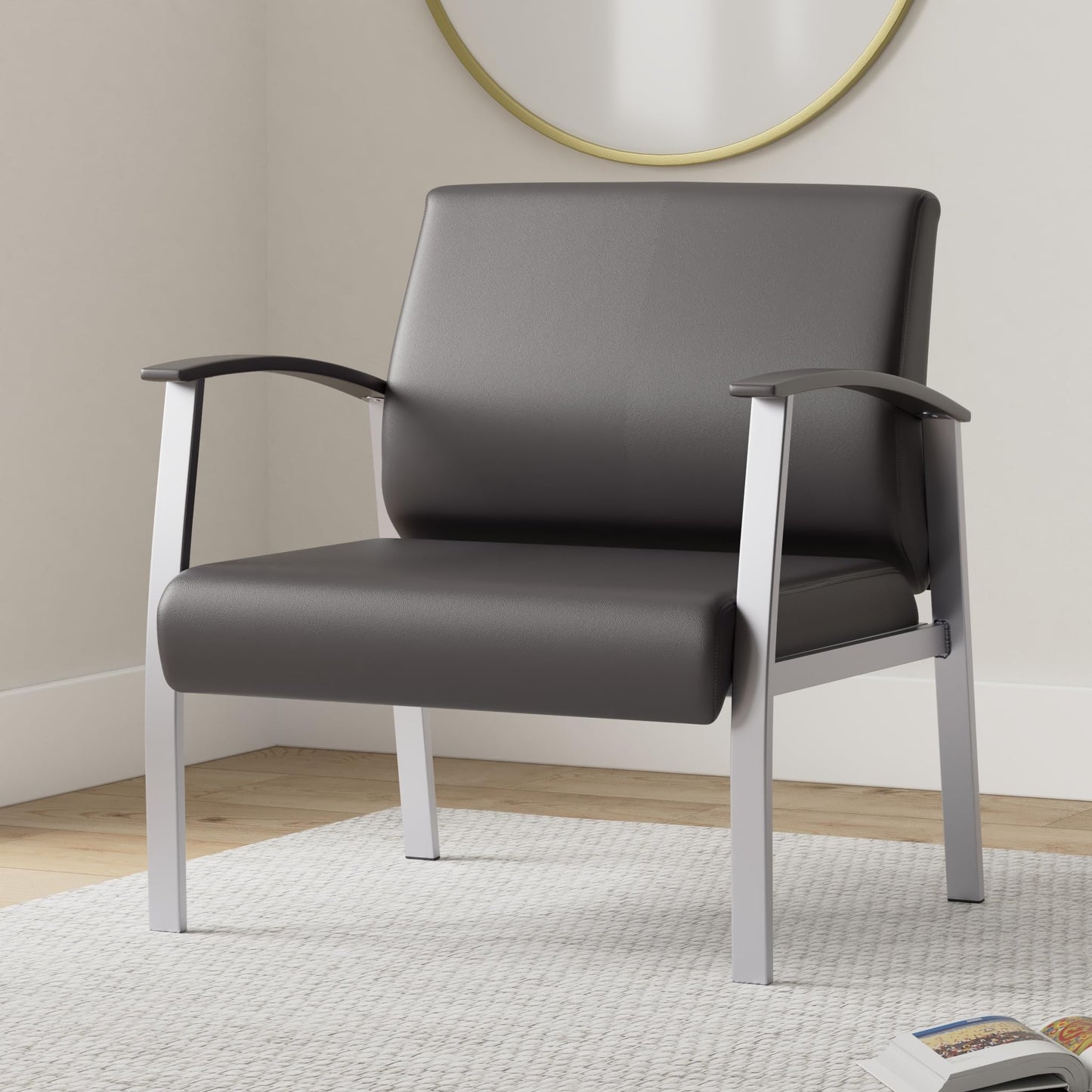 Alera metalounge Series bariatric Guest Chair, 30.51" x 26.96" x 33.46", Black seat, Black Back, Silver Base