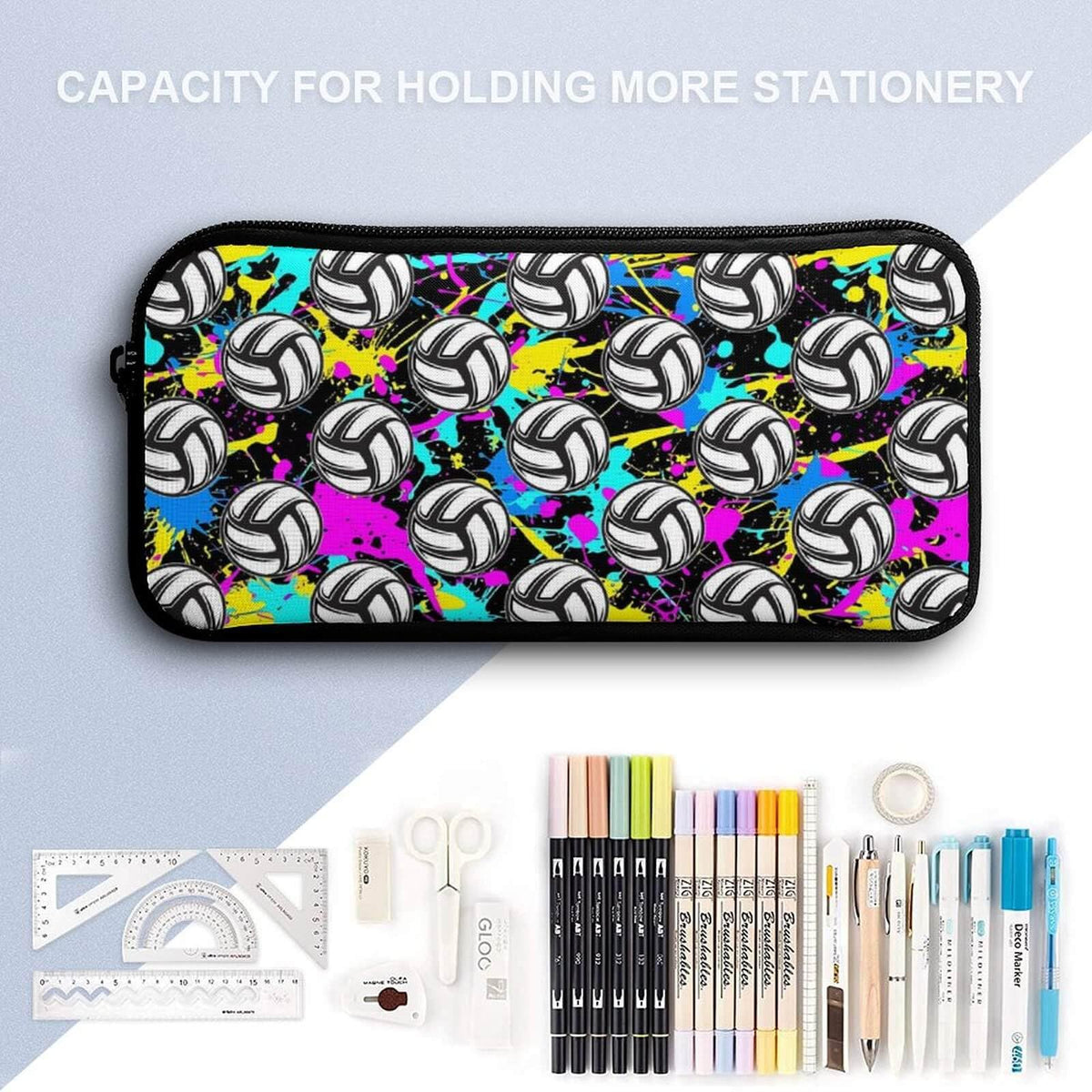 Homieblanket Volleyball Backpack with Lunch Box & Pencil Case, 16 Inch Cool Sports Themed Bookbag, Adjustable Durable Lightweight Large Capacity, Colorful Backpacks Set for Kids Girls Boys School