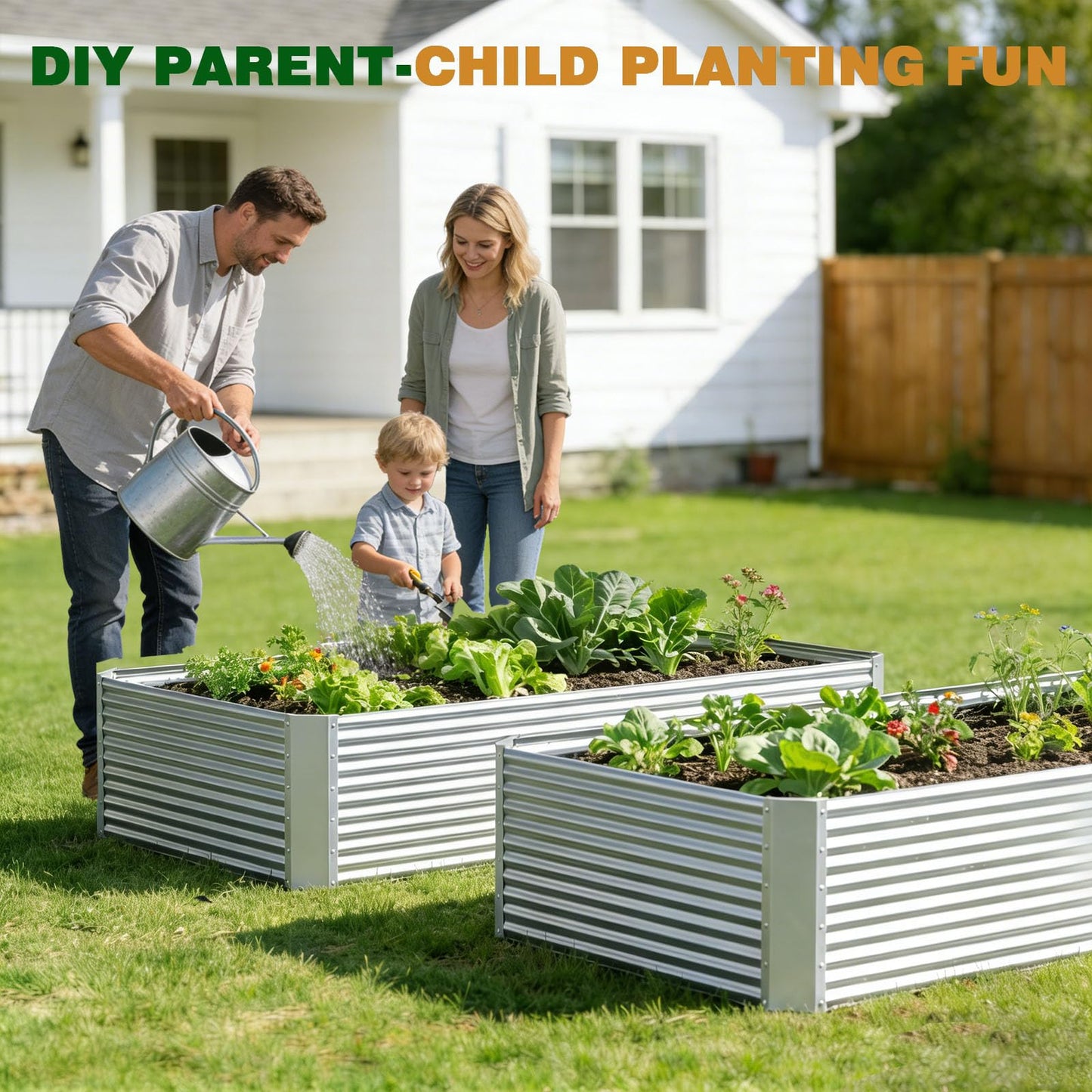 Annzoe 3 Pcs 8 x 4 FT Galvanized Steel Raised Garden Bed for Outdoor Gardening, Durable Metal Planter Box for Vegetables, Herbs, and Flowers, Easy Assembly & Rust Resistant