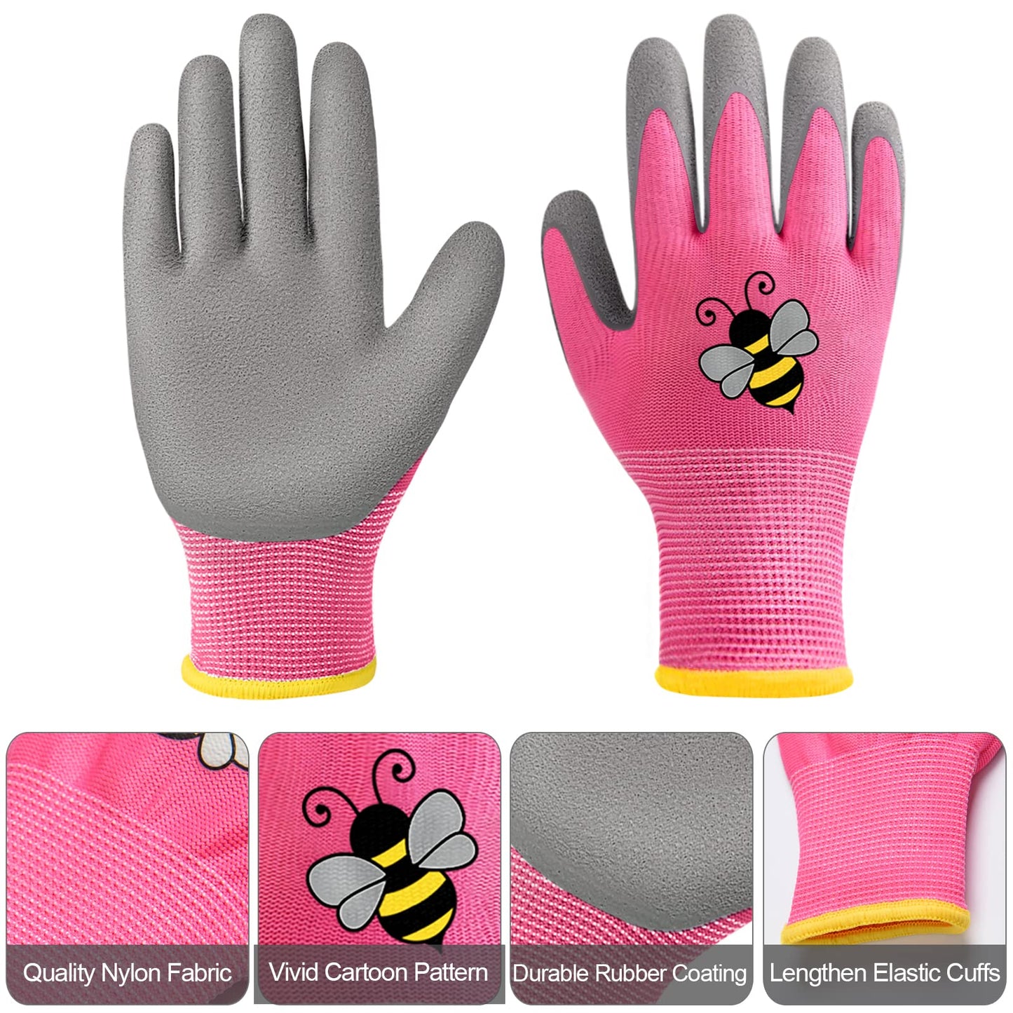 Yumoin 12 Pairs Kids Gardening Gloves Children Yard Work Glove Rubber Coated Garden Gloves for Girls Boys Toddlers Youth Outdoor (Small (Age 3-5))