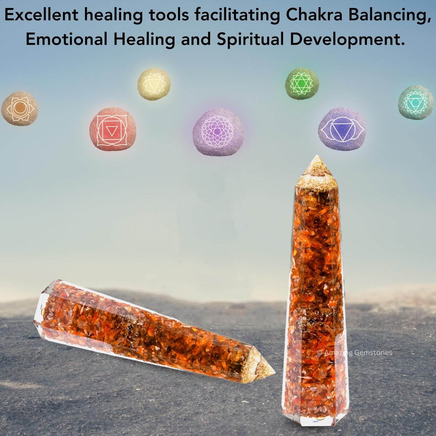 Amazing Gemstone Carnelian Orgonite Orgone Crystal Towers - Large 4.5" Orgonite Crystal Wand Obelisk Tower Point for Meditation, Crystals and Healing Stones Gift and Protection