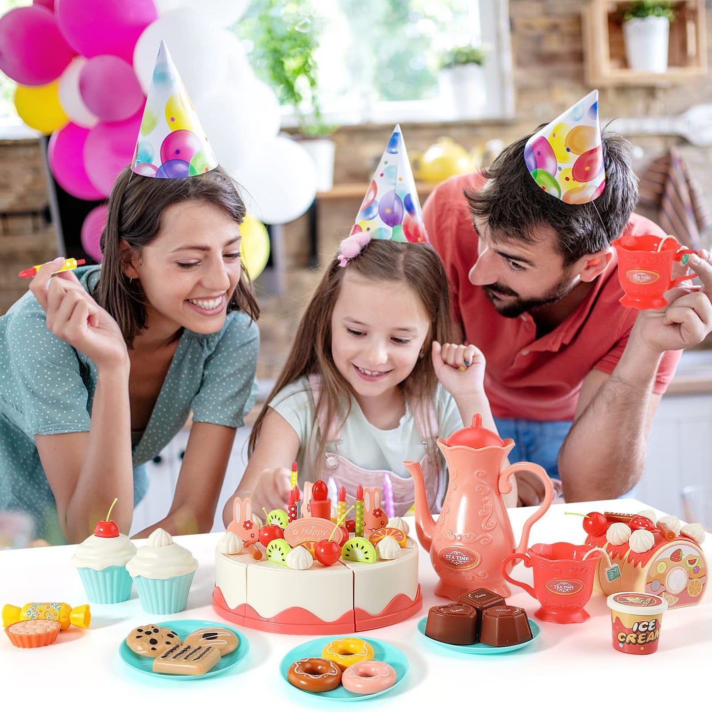 82 PCS Birthday Cake Food Play Set - Food Toy Pretend Cutting Play Cake Desserts Ice Cream and Donuts Food Toys - Birthday Gifts Toy Set for Boys Kids Girls