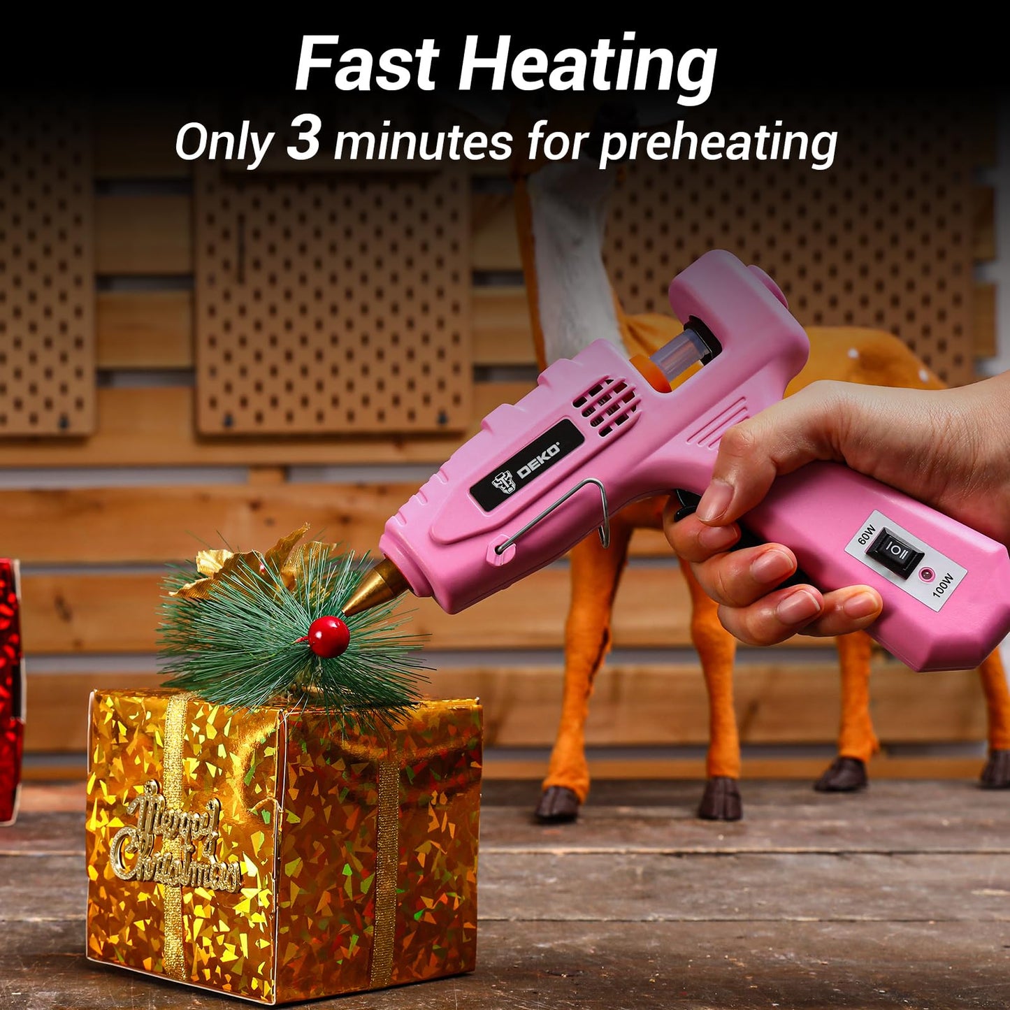 Hot Glue Gun Full Size: DEKOPRO 60/100Watt Dual Temp Hot Glue Gun Kit with 25 Glue Sticks, Organize Storage Case, Heavy Duty Heat Glue Gun Tool Set for Home Repair, Art & Crafts, DIY Pink
