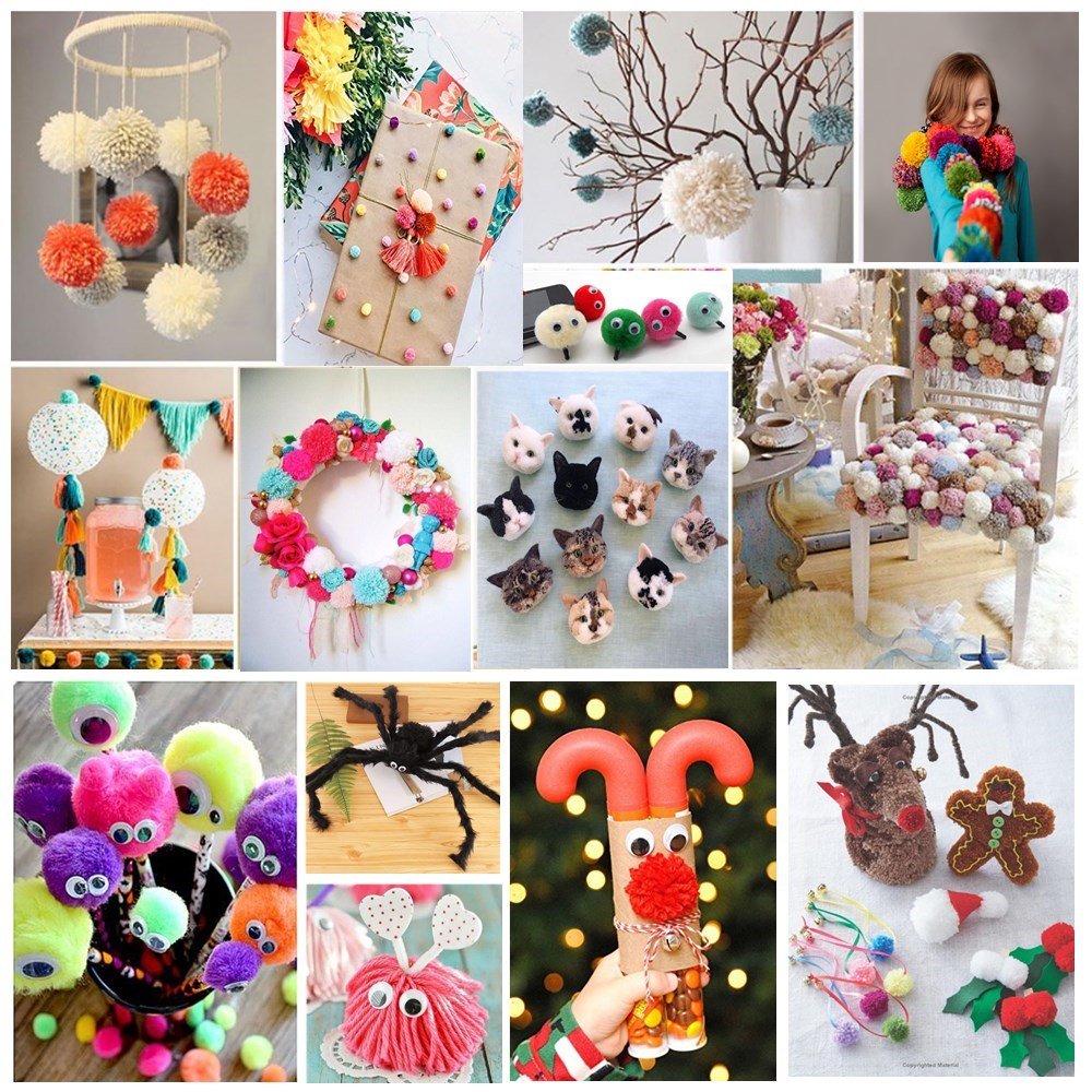 Pompom Maker Kit, Knitting Loom Fluff Ball Weaver Needle Craft DIY Knitting Crochet Tool Kit,4PS Pompom Maker+10PS Knitting Stitch Markers+10PS Plastic Needles+12PS Acrylic Yarn+1PS Scissors(37b)