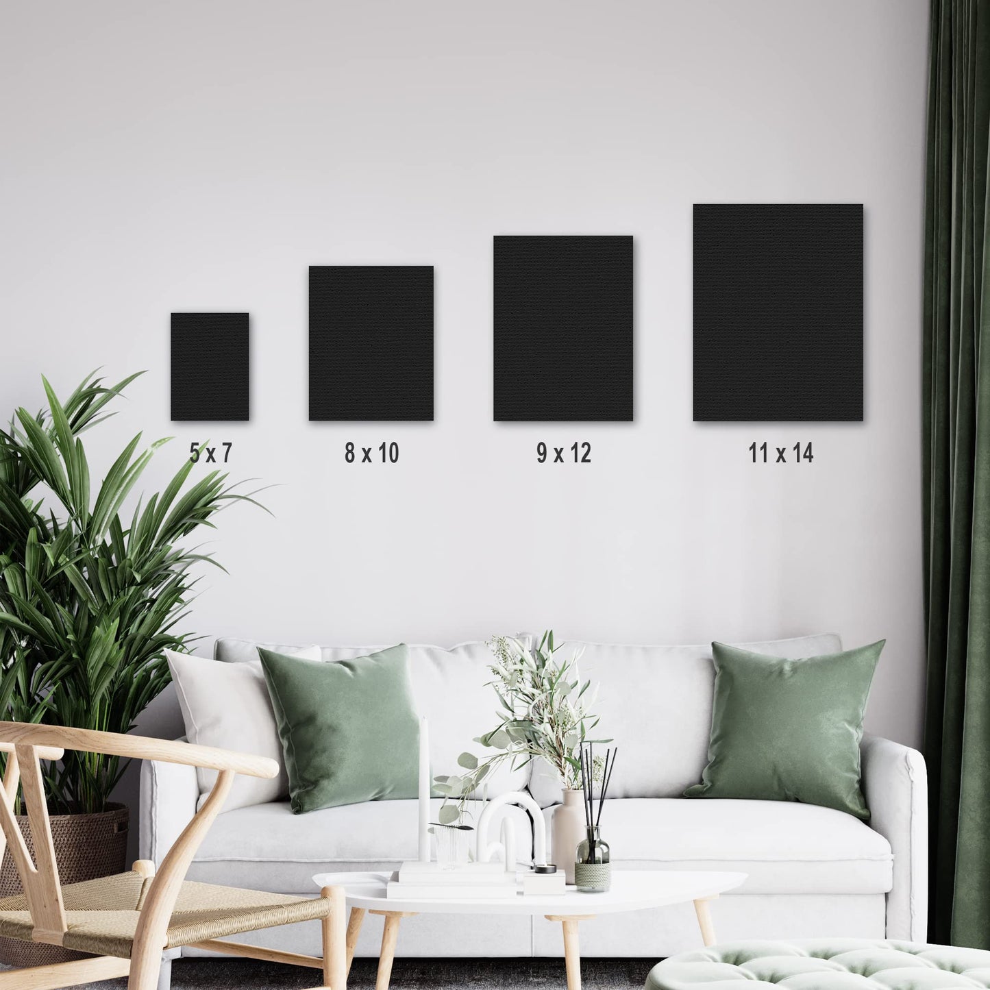 PHOENIX Black Canvas Boards for Painting - 12 Pack, 5x7,8x10,9x12,11x14 Inch - 8 Oz Primed Cotton Acid Free Canvas Panels Multipack for Acrylic, Oil, Tempera, Metallic, Neon Paints & Crafts