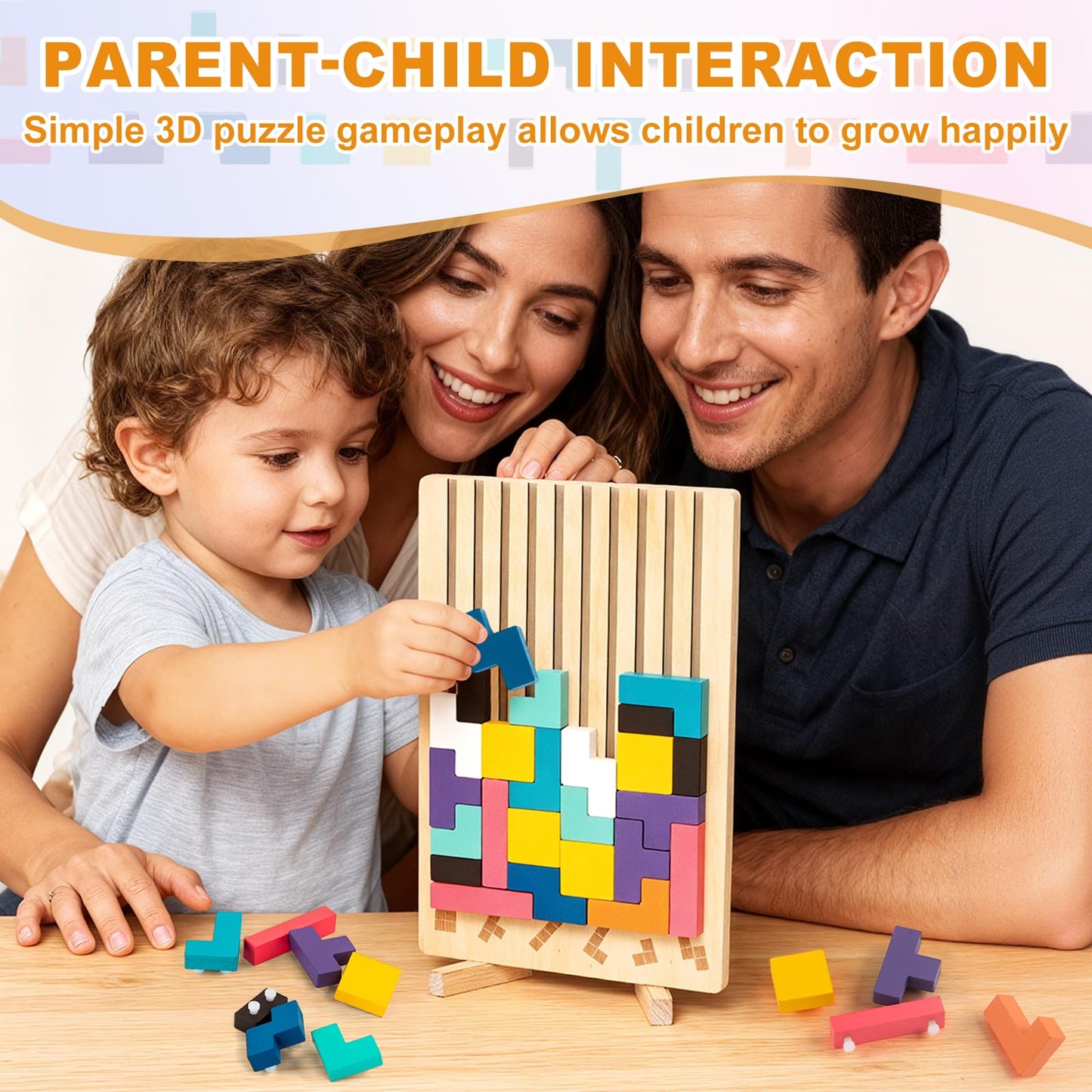 Oppvoci Wooden Montessori Russian Blocks Puzzle – 3D Stacking Toy for 3-6 Year Olds Toddlers Educational Gift & Brain Teaser for Critical Thinking Montessori Brain Blocks for Boys & Girls (Classic)