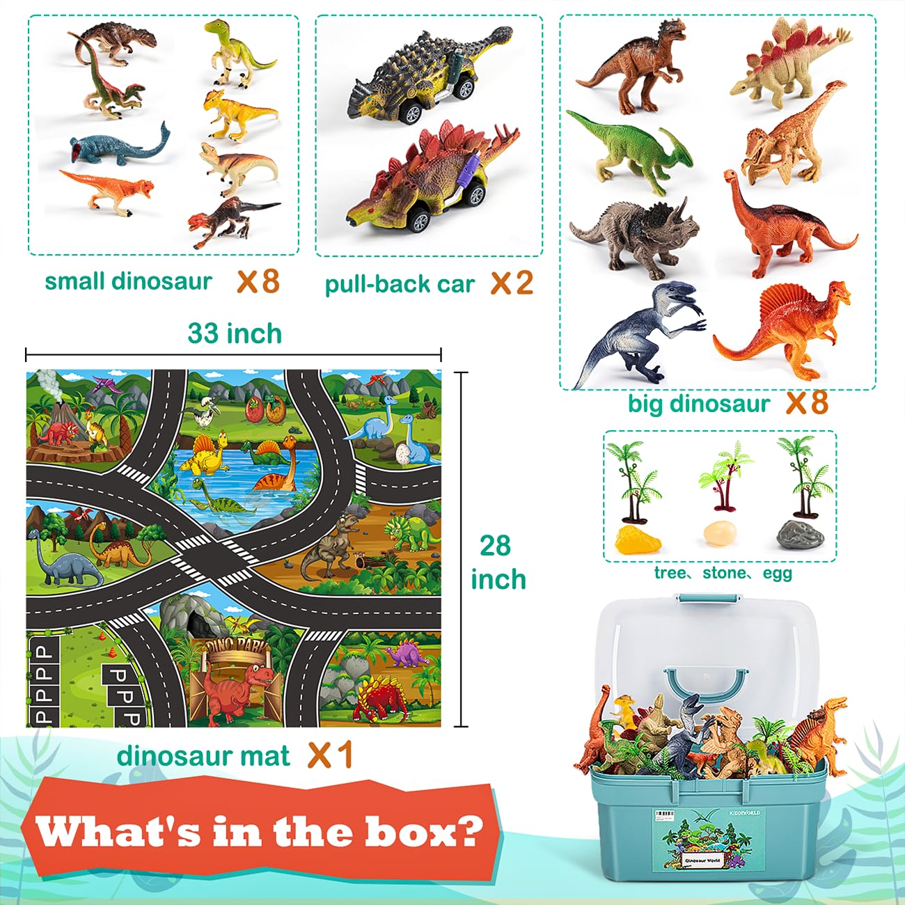Kiddiworld Dinosaur Toys for 3 4 5 Year Old Boys Gifts, 25 Pieces Dinosaurs Toys for Kids 3-5-7, Dino Figures Activity Play Mat Christmas Birthday Gifts for Girls Toddler Toy Age 2-4