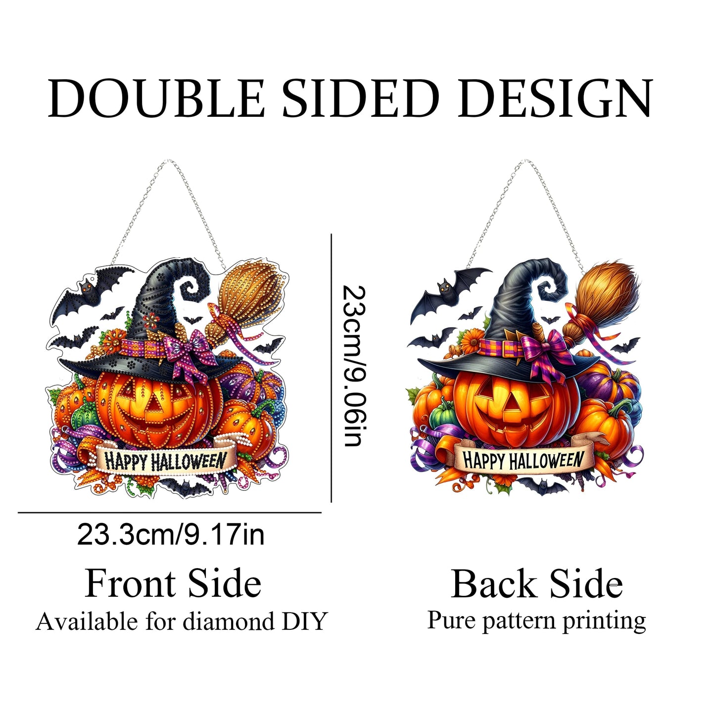 JJFox DIY Acrylic Diamond Art Painting Wreath Kits Special Shaped Rhinestone Diamond Art Window Pendants Home Garden Wall Hanging Kits Hanging Ornament (Happy Halloween)