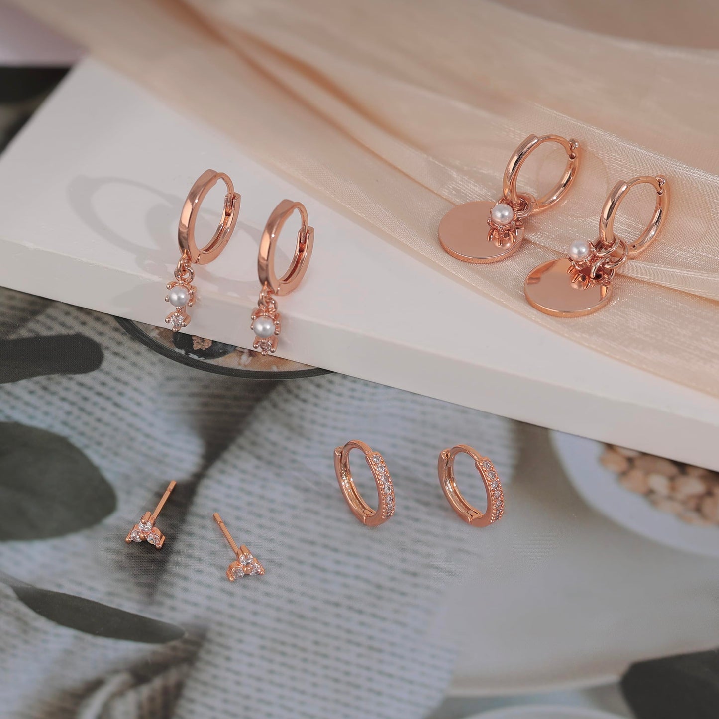 SELFROSE Rose Gold Earrings Set,Dainty Huggie Earrings Stack Hypoallergenic Rose Gold Earrings For Women Trendy Simple Prom Dangle Drop Earring Rose Jewelry Fashion Womens Earring Accessories