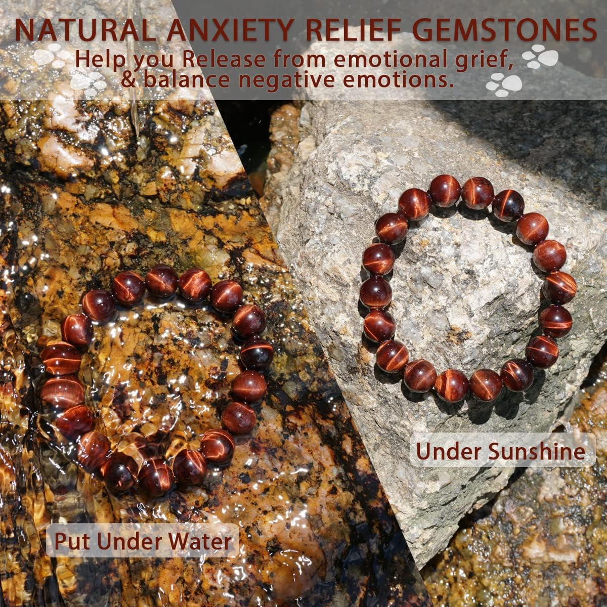 TaHLga 12MM Red Tigers Eye Bracelet for Men | Natural Healing Root Chakra Gemstones | Fits for 8-8.5" Large & Strong Wrist | Bring Luck & Fortune | Anxiety Relief Spritual Gift for Friends Familys