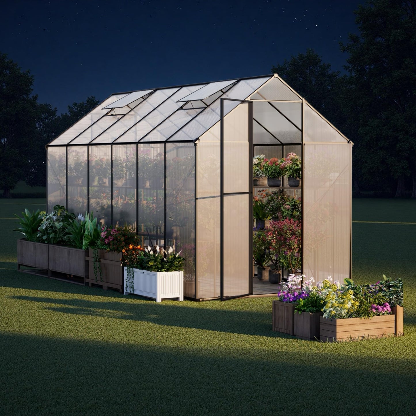 Kingdura 6x12ft Walk-in Greenhouse for Outdoors, Large Polycarbonate Greenhouses with Heavy Duty Aluminum Frame, Adjustable Roof Vent, Lockable Door, UV Protection for Outside Garden Backyard