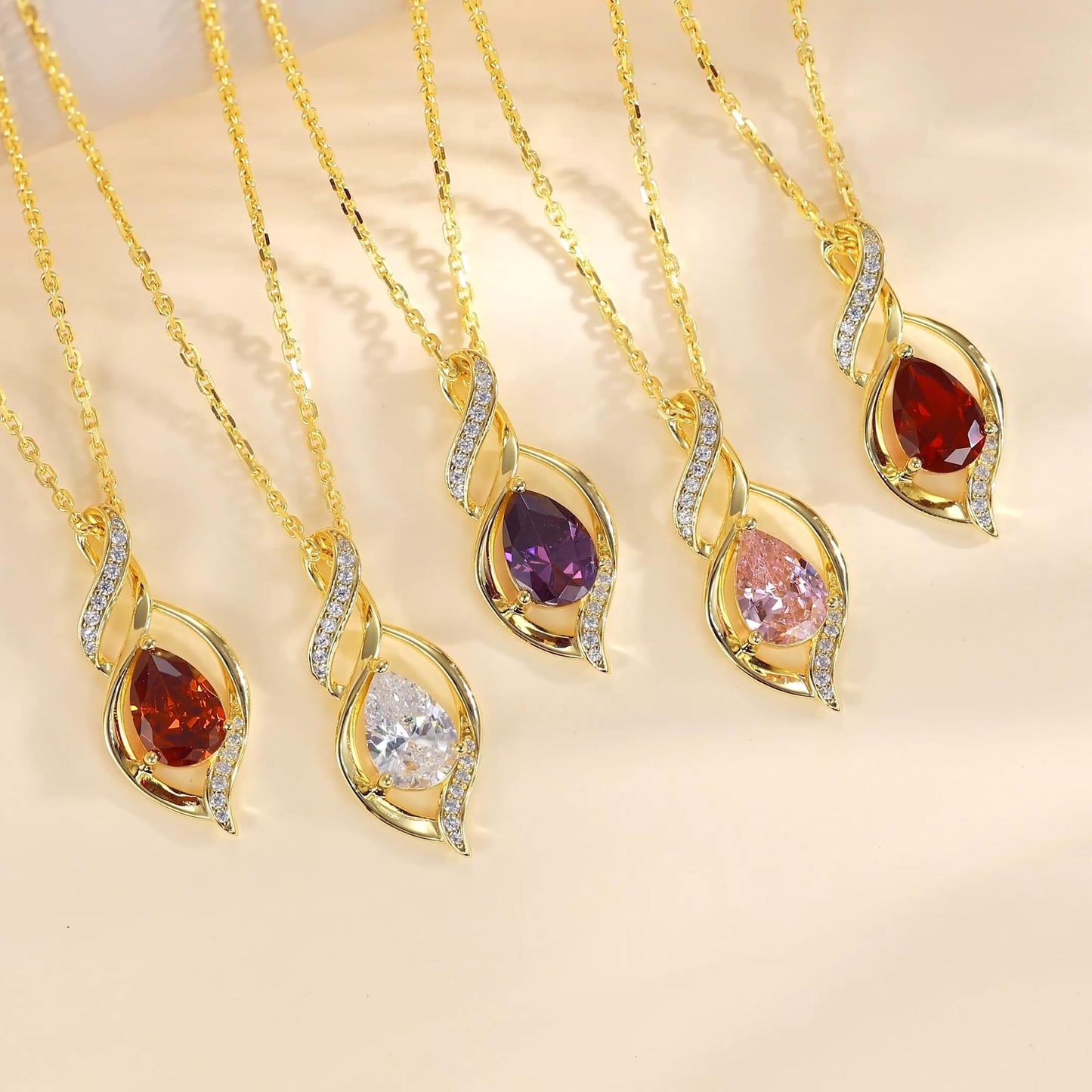 FANCIME 14K Gold Plated July Birthstone Necklace for Women Ruby Teardrop Necklace Sterling Silver Infinity Love Birthday Gifts for Women, 16"+2" Inches