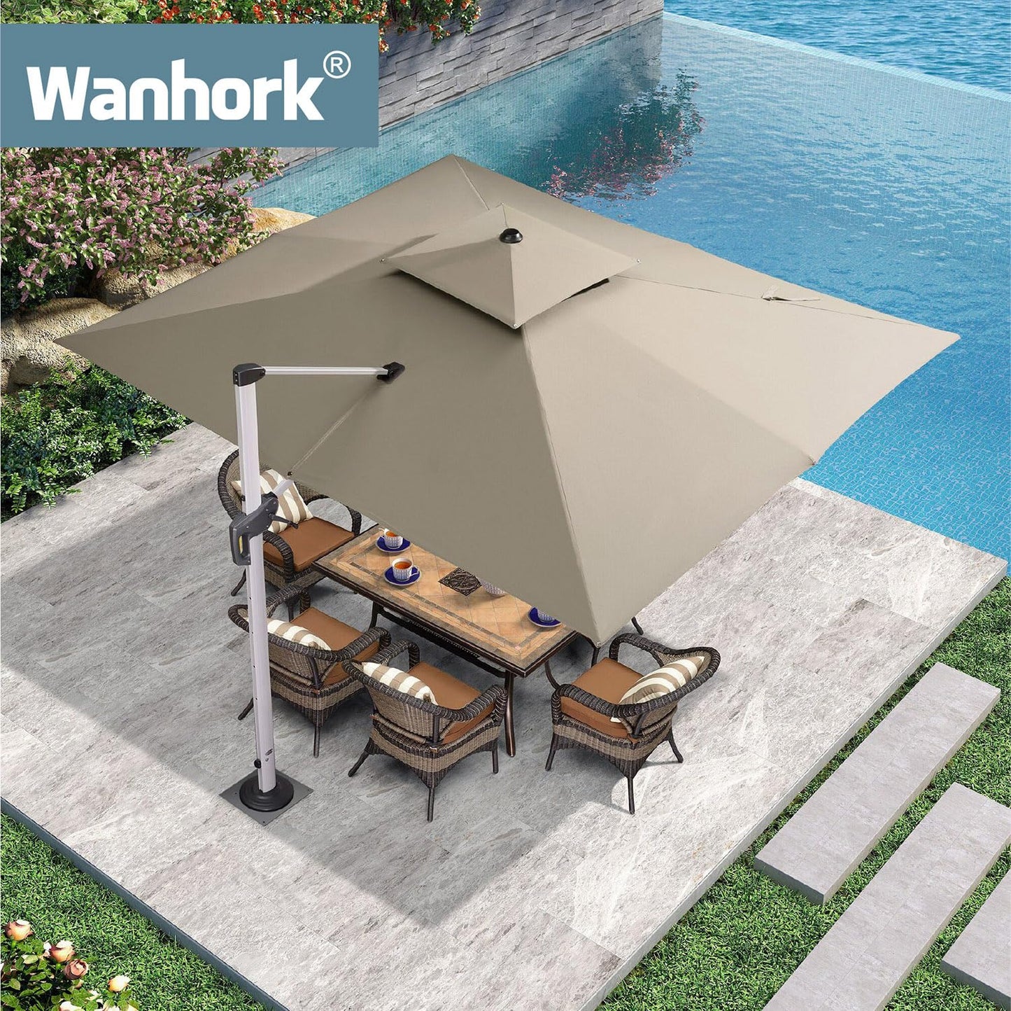 Wanhork In-ground Umbrella Base for Offset Cantilever Umbrellas, Stainless Steels Outdoor Umbrella Base, Upright Outdoor Umbrella Holder