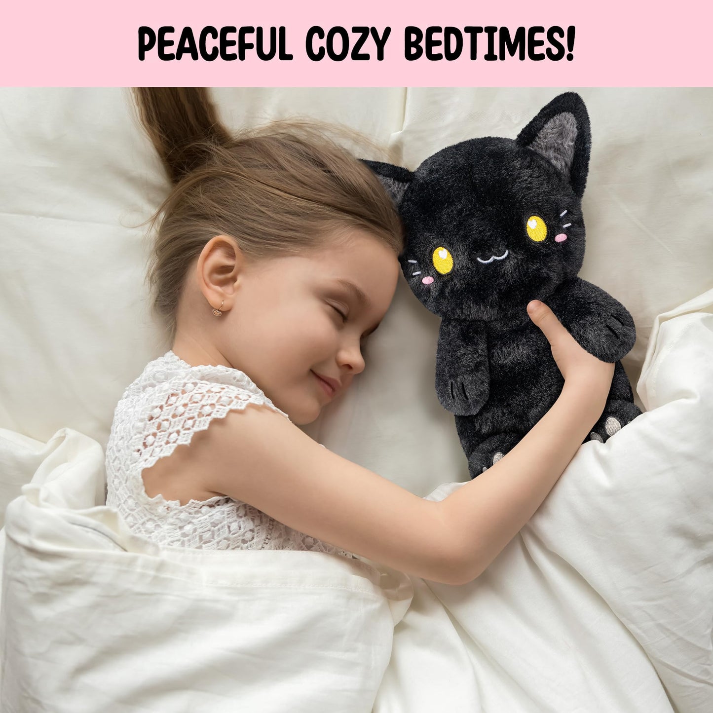 Black Cat Microwavable 1.5 lbs Unscented Heating Pad for Women and Kids- Cute Soft Cozy Pillow Plush Heatable Warm Stuffed Animals - Kawaii Hot and Cold Plushie - Black Cat Gifts for Girls and Women