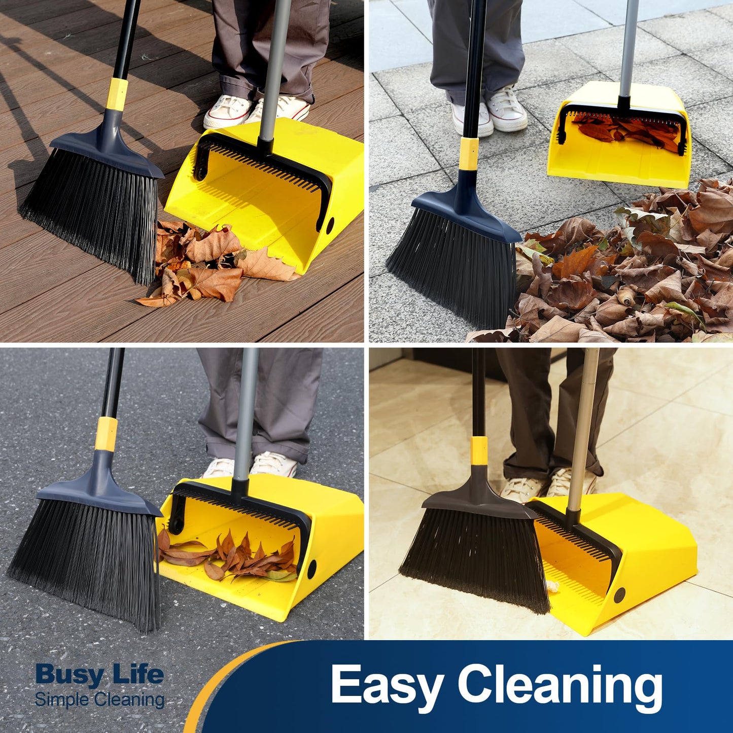 Yocada Commercial Heavy Duty Broom and Dustpan with Comb Set Indoor Outdoor for Courtyard Garage Lobby Mall Market Floor Home Kitchen Room Office Pet Hair Rubbish