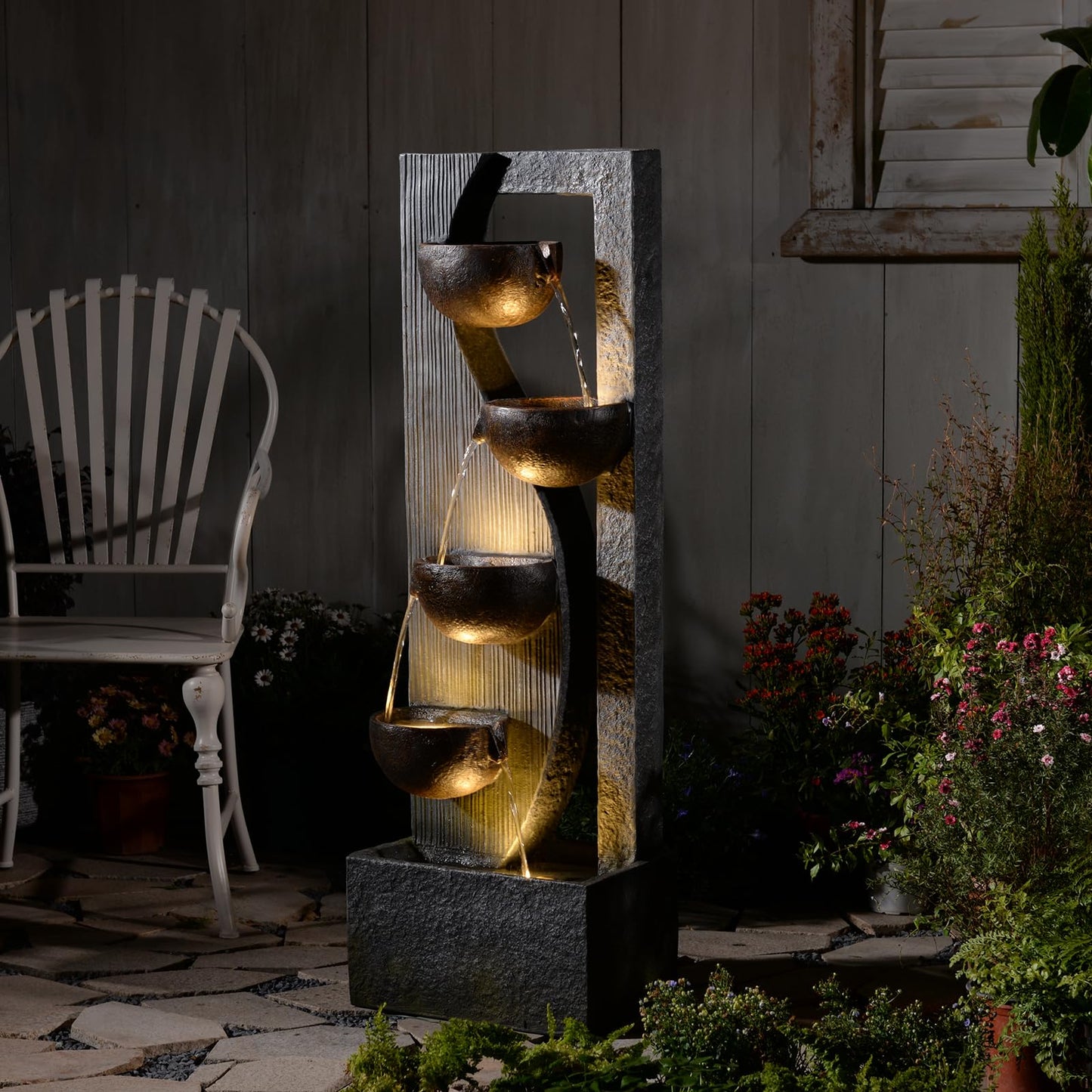 Sunlinua Outdoor Waterfall Fountain 5 Tier Tall Design 49.2 Inch Water Fountain with LED Lights and Pump Decorative Water Feature for Garden Patio Backyard