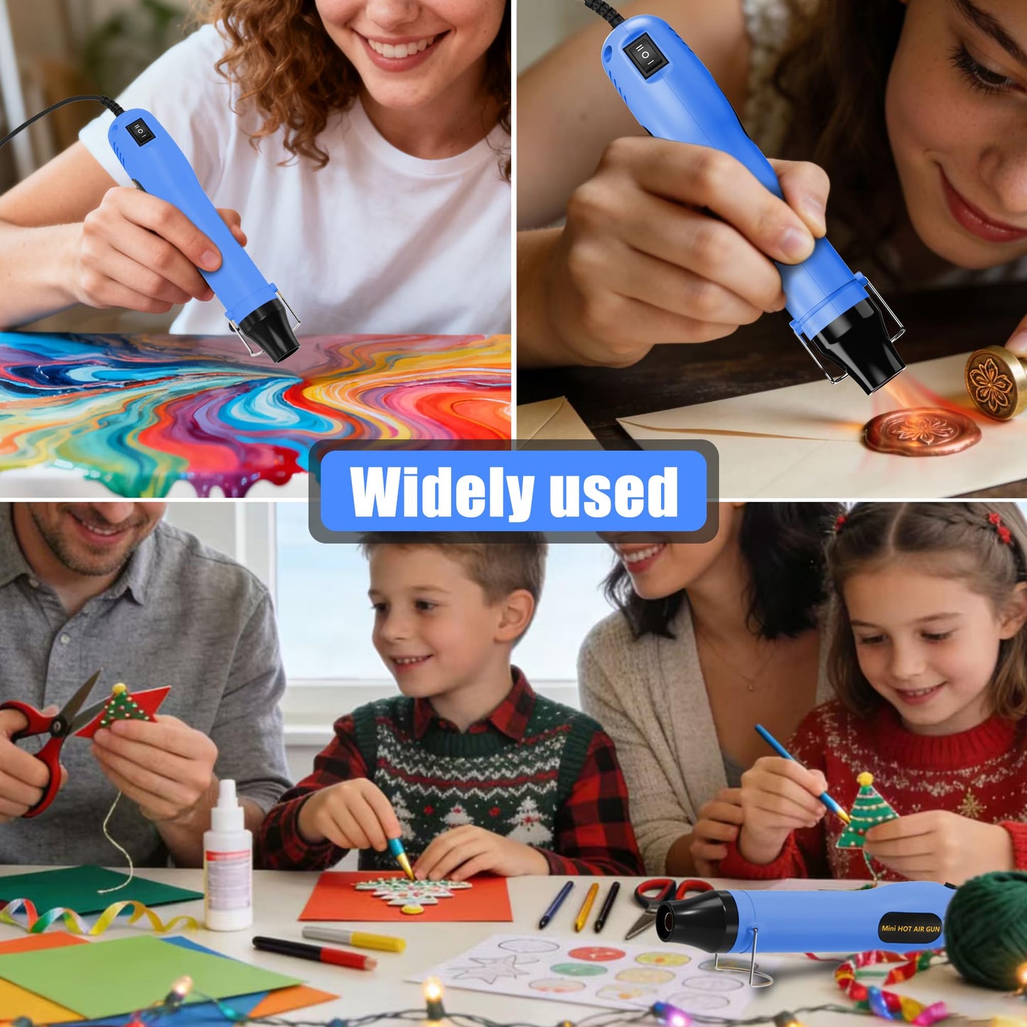 330W Mini Heat Gun, 250℃/350℃ Dual Temp Fast Heat Hot Air Gun with Overload Protection, Reflector Nozzle and Double Insulated 1.5m Cable for Heat Shrink Tubing, Crafts, Embossing