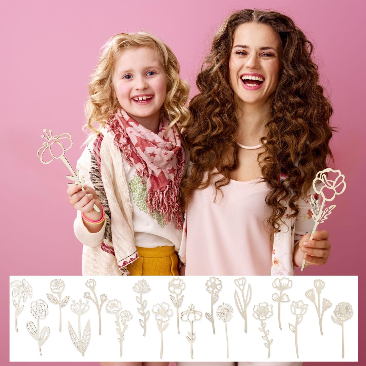 54 Pcs Wooden Wildflower Decor Wood Floral Cutouts for Crafts Wood Flowers Cutout Laser Cut Flowers for Mom's Birthday Gift Home Art DIY Decoration