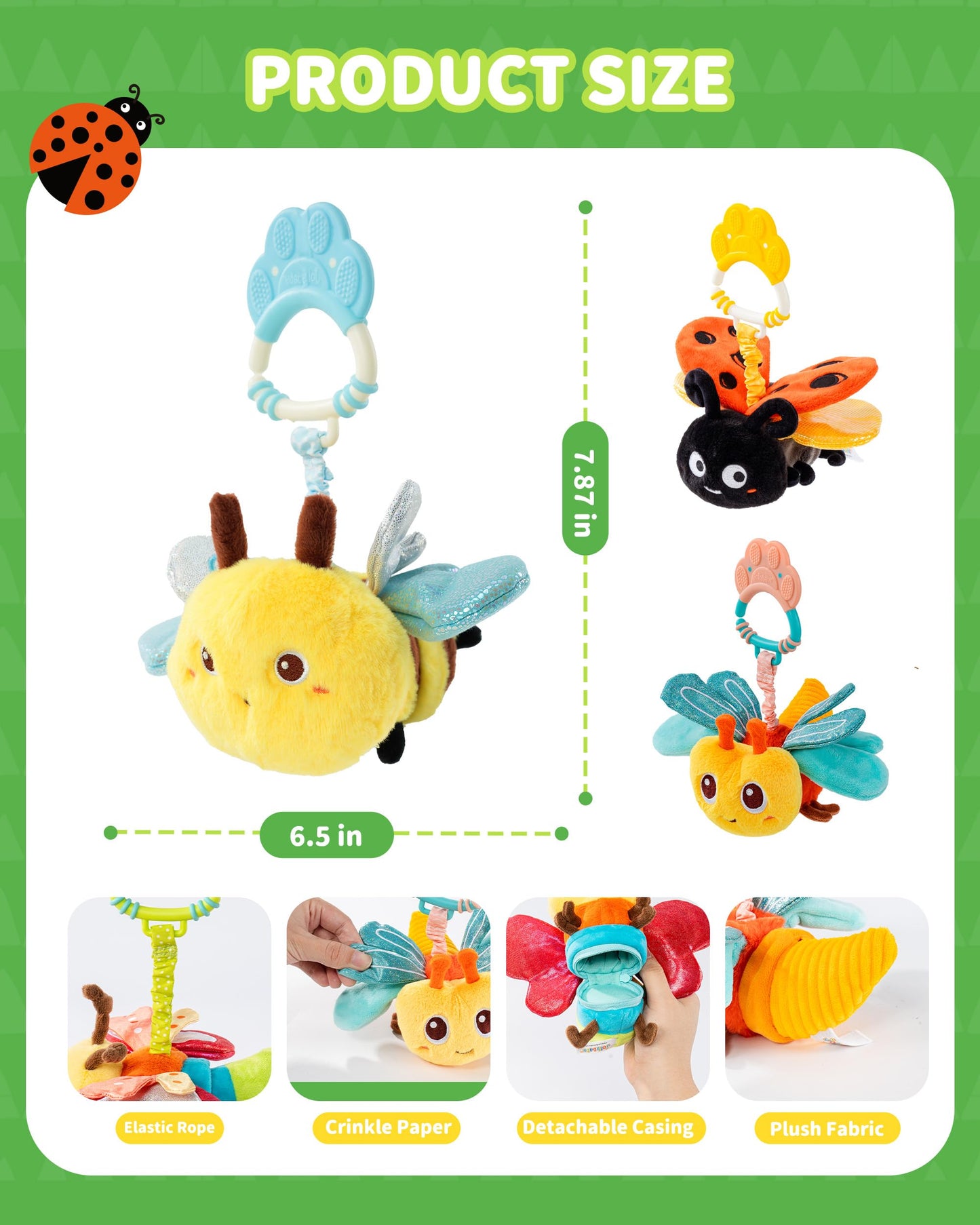 Jollybaby Musical Flying Dragonflies Toy - Car Seat, Stroller, Crib & Play Gym Hanging Toys for Baby 0-6-12-24 Months, Tummy Time Sensory Music Toy for Infant Boys and Girls Gifts