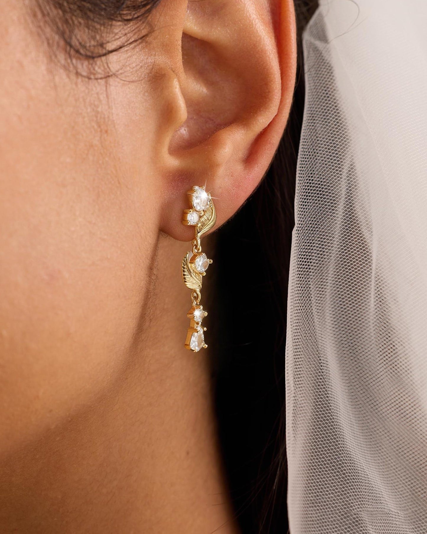Gold Dangle Earrings for Women Trendy 14K Gold Plated Brides Drop Dangle Cubic Zirconia Elegant Prom Bridal Bridesmaids Wedding Anniversary Dangling Jewelry