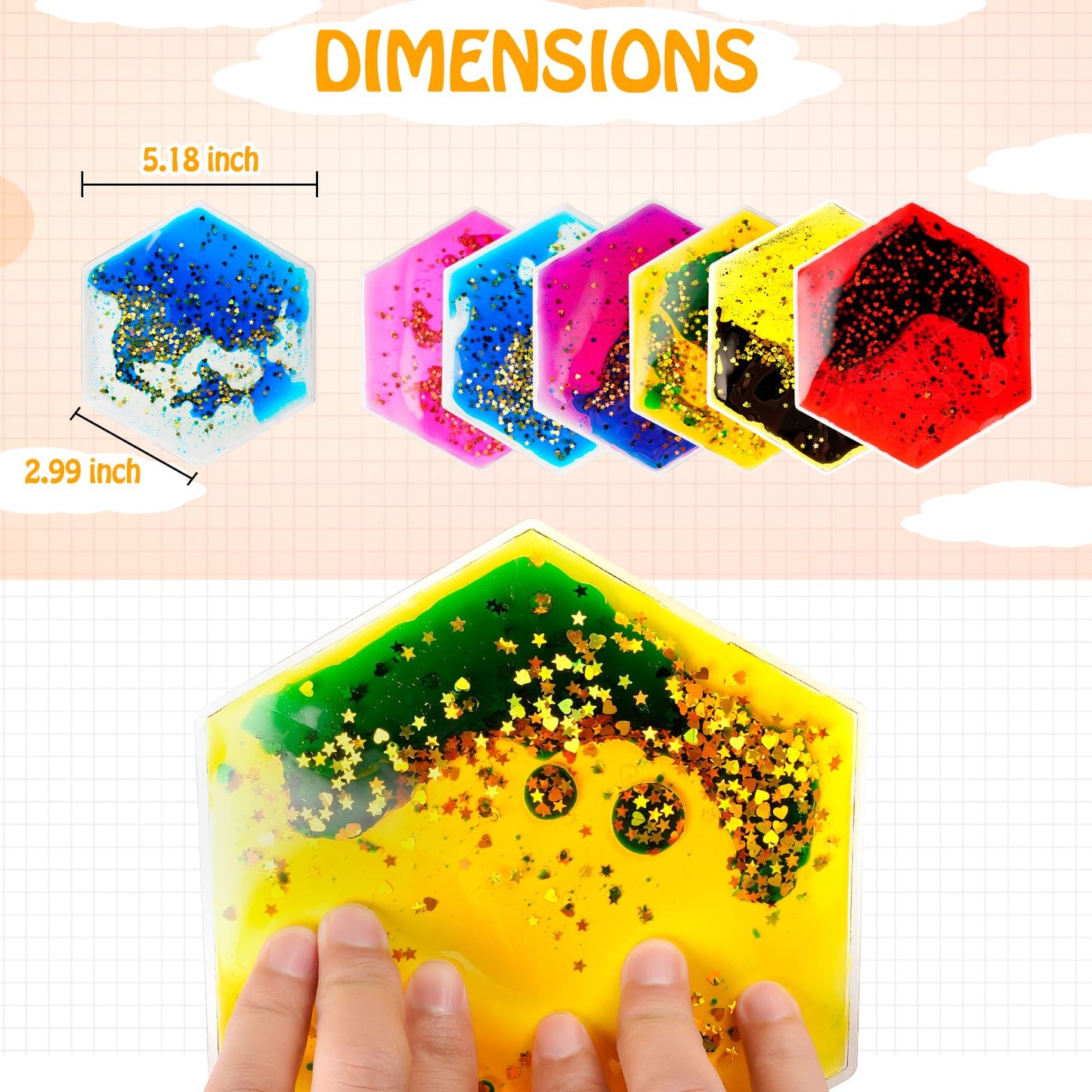 Onyoloy Sensory Soft Gel Liquid Toys - Hexagon Sensory Motion Fidget for Autism Kids, Stress Relief & Focus, Home School Therapy Travel Toys (6 Pack)