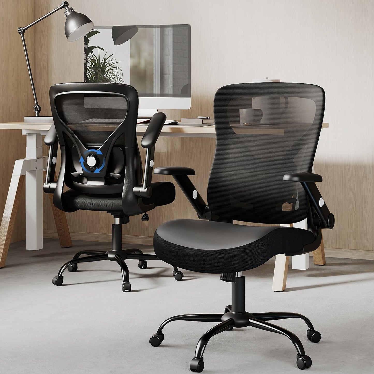 ralex-chair 8Pack Office Chair Ergonomic with Adjustable Lumbar Support,Desk Chair with Mesh Back& PU Leather Seat,Computer Chair with 3D Flip-up Armrest, Comfortable for Work,Home,Conference Room