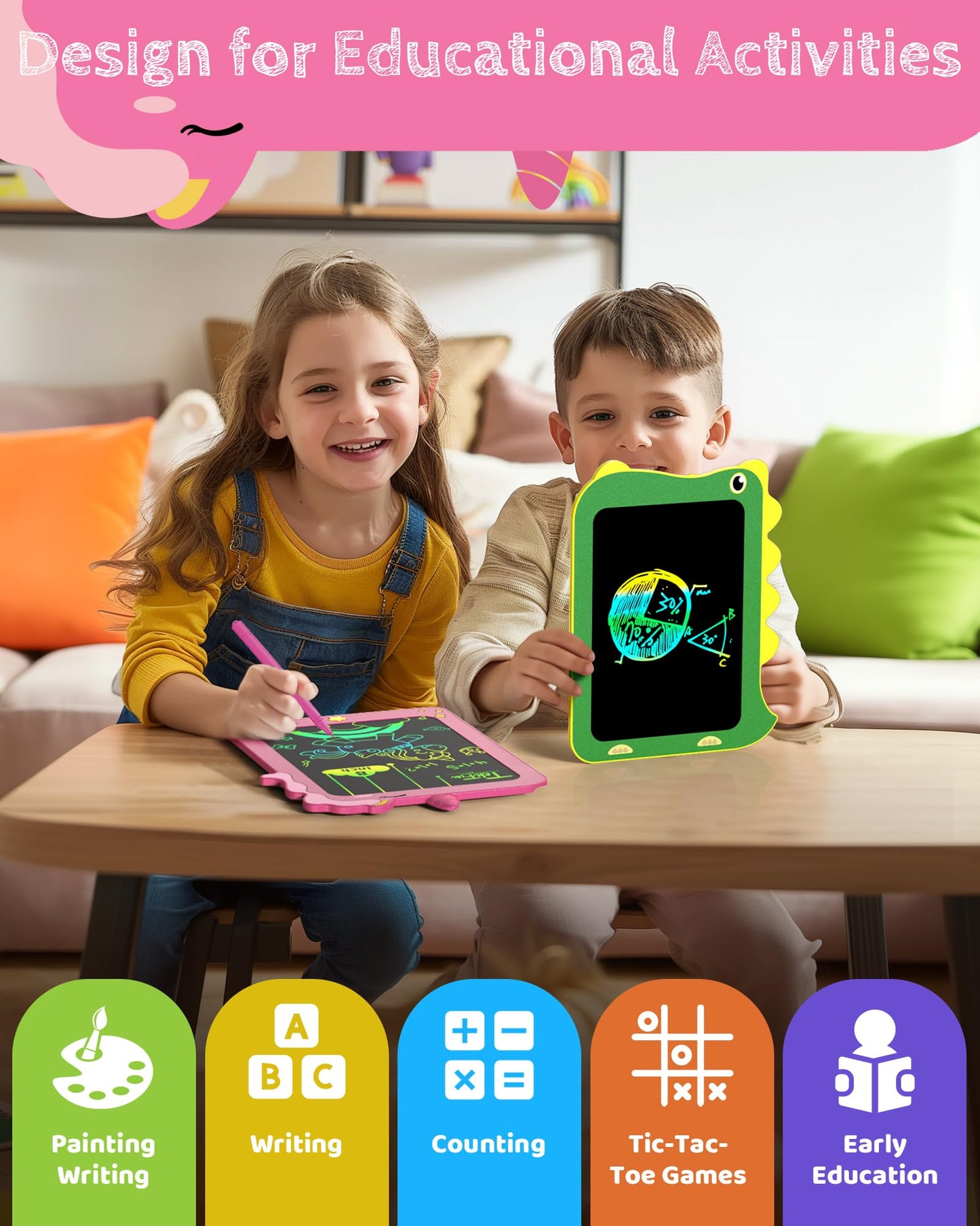 TEKFUN Toddler Boy Toys, 2 Pack LCD Writing Tablet for Kids, Doodle Board Dinosaur Toys, Travel Essentials Toy for 3 4 5 6 Year Old Boys Girls, Easter Birthday Christmas Gift (8.5inch Green&Pink)