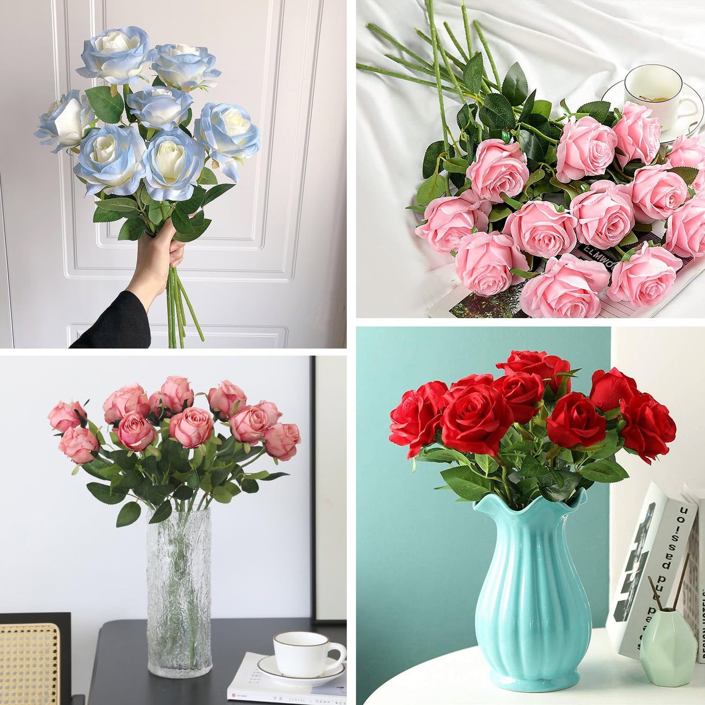 LIOOBO 100Pcs Floral Wire Stem Artificial Rose Flower Stems Plastic Fake Flower Decor for DIY Craft Bouquets Wreaths Wedding Arrangement Room Home Restaurant Party Valentine's Day Decoration 13-Inch