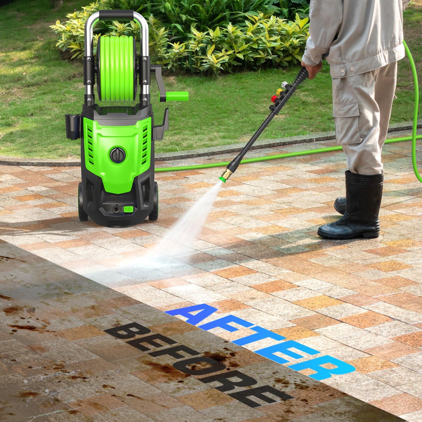 4800 PSI Electric Pressure Washer- 4.0 GPM High Power Washer with 33FT Hose Reel, 4 Spray Tips and Soap Bottle for Car Washing, Fence Cleaning, Patio Maintenance(Upgraded)(Green)