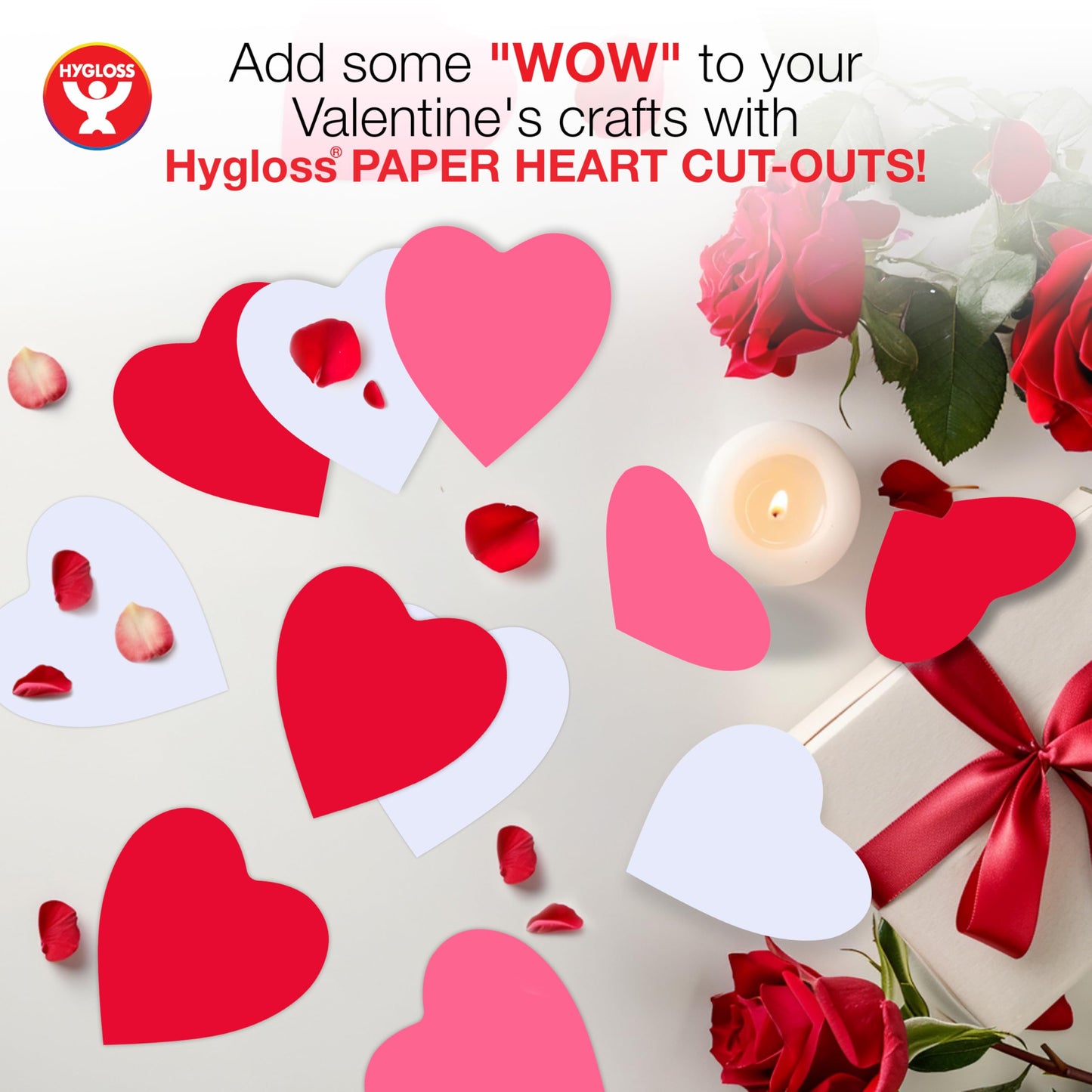 Hygloss Heart Shape Paper Cut-Outs for Arts & Crafts-Many Creative Uses-Valentine’s Day Activities-6 Inches-100 Pcs, Red, Pink & White