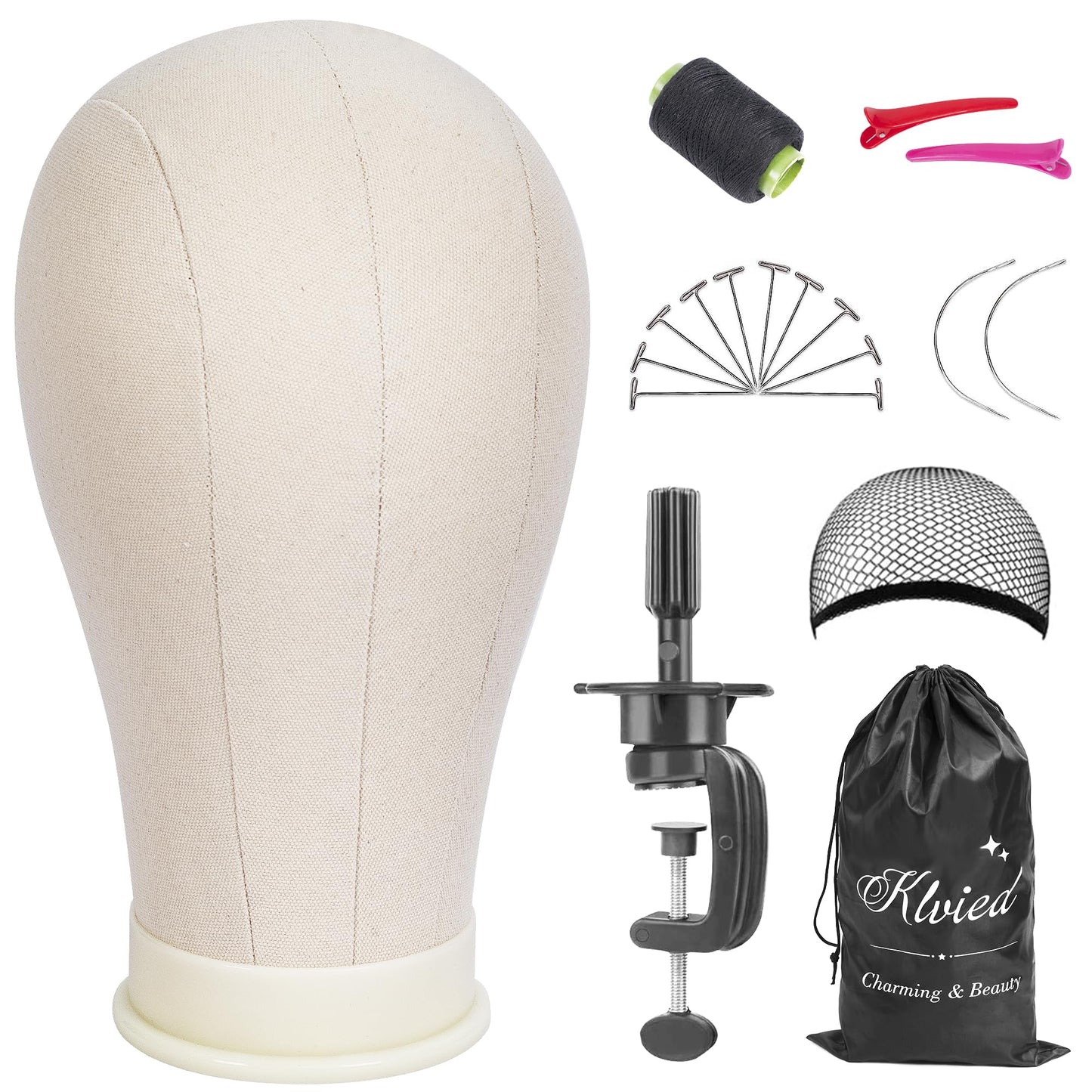 Klvied 22 Inch Cork Canvas Block Head Mannequin Head for Wigs, Wig Head Stand for Display Styling Wigs Making Kit ,Including Doll Head Storage Bag