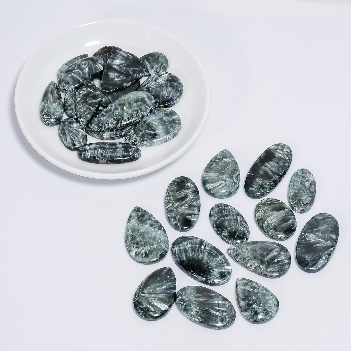 Natural Seraphinite Gemstone- Healing Crystals for DIY Jewelry Making -Loose Natural Cabochon -Perfect for Crafting Unique Jewelry Designs Gift for Her, Mother and Wife (5 pcs, 25-35 mm)