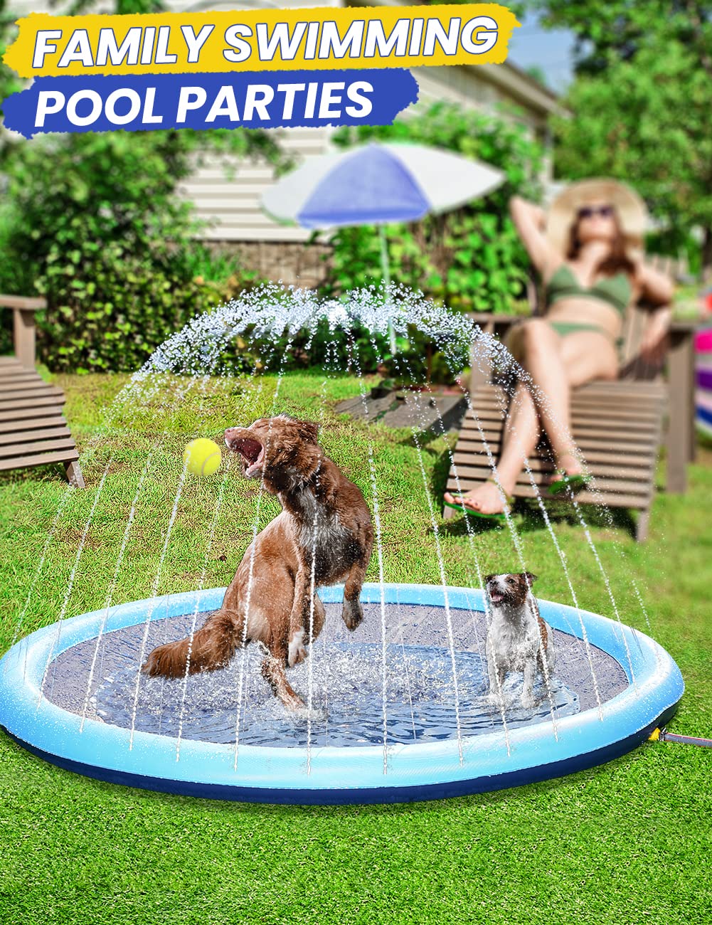 PETOCAT Splash Pad Non-Slip Dogs Cool Sprinkler Pool Extra Large Splash Pads for Kids Dog Baby Wading Pool Summer Outdoor Play Water Fun Toy Gift Easy to Use/Clean 75 inch