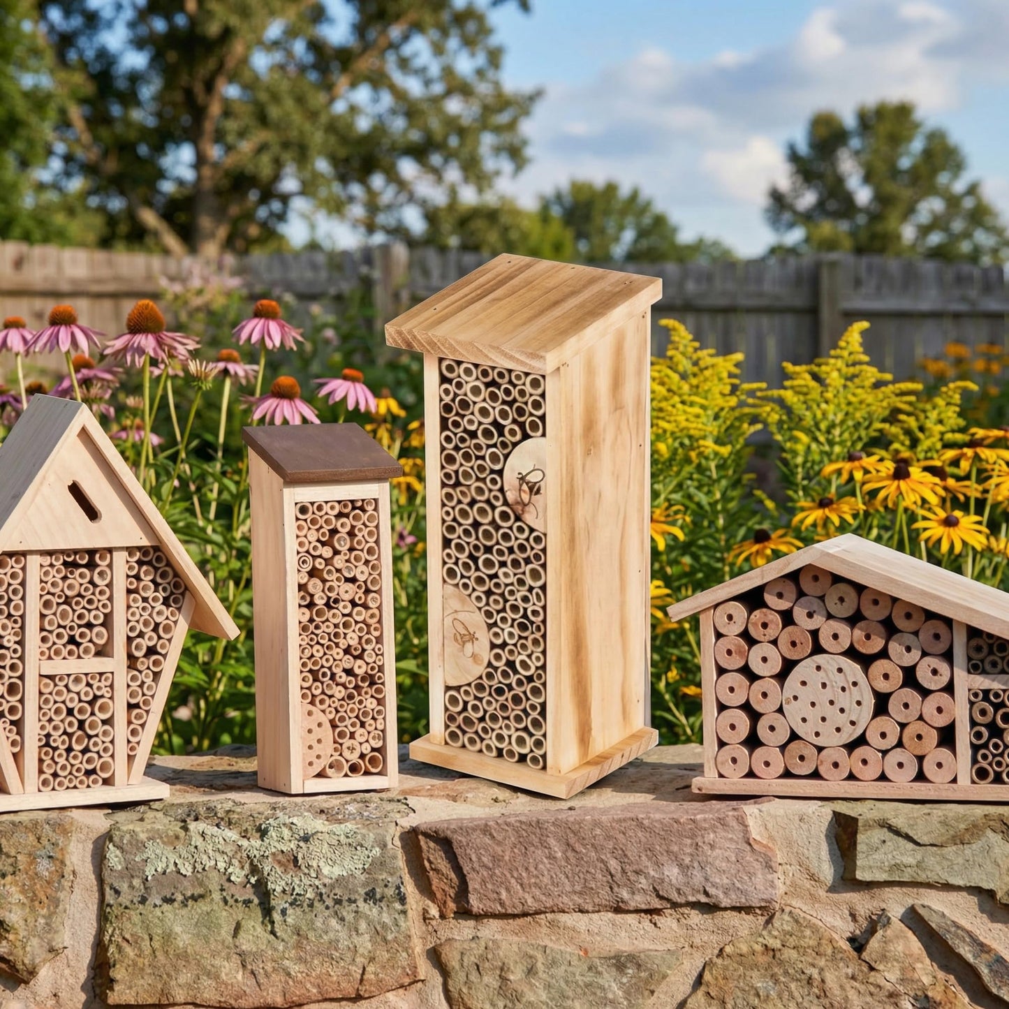 Bird House Bee Hive Wooden Insects House Hanging Bamboo Insect Hotels for Outdoor Garden Decorative