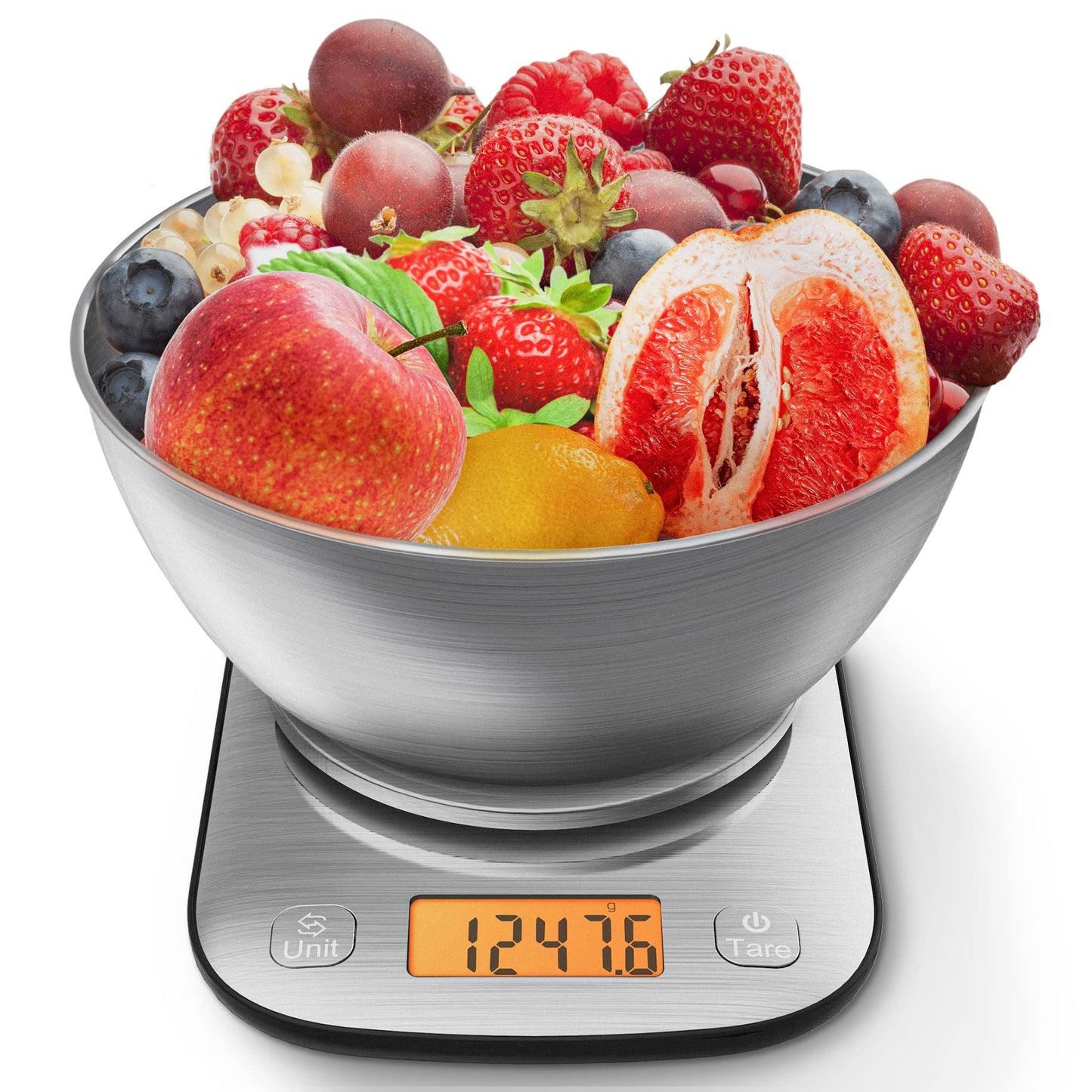 GRAM PRES Food Kitchen Scale Digital Weight Grams and Oz with IPX6 Waterproof,Professional Stainless Steel Digital Kitchen Food Scale 11lb/0.01oz with Bowl for Weight Loss Dieting Baking Cooking