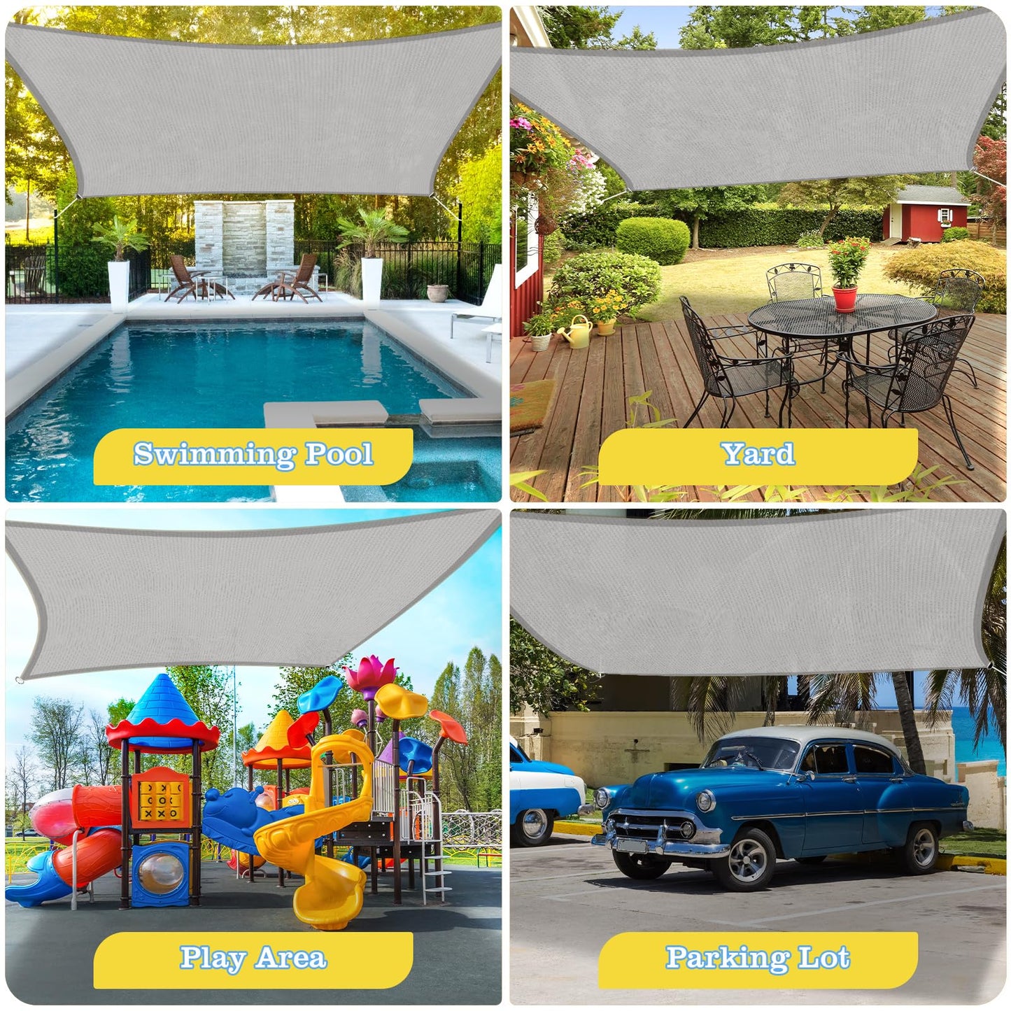 HappyTrends Sun Shade Sail,10'x 13' Heavy Duty UV Protection Beach Shade Canopy Wind sail,Tear and Rust Resistant Patio sail Shade for Yard Deck Lawn Garden Rectangle Sunshade(Grey)